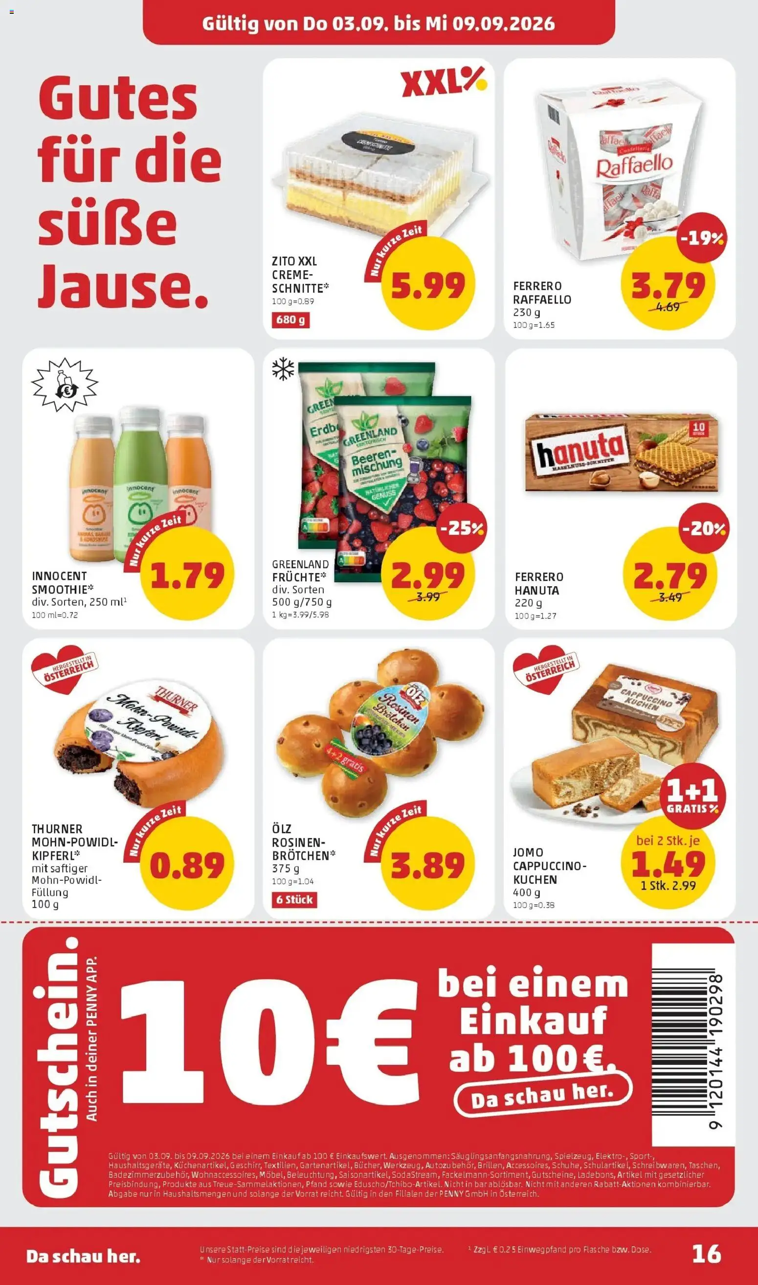 Penny Markt Die ganze Woche sparen ab (03.09.2026) - Angebote, Prospekt | Seite: 16 | Produkte: Rosinen, Creme