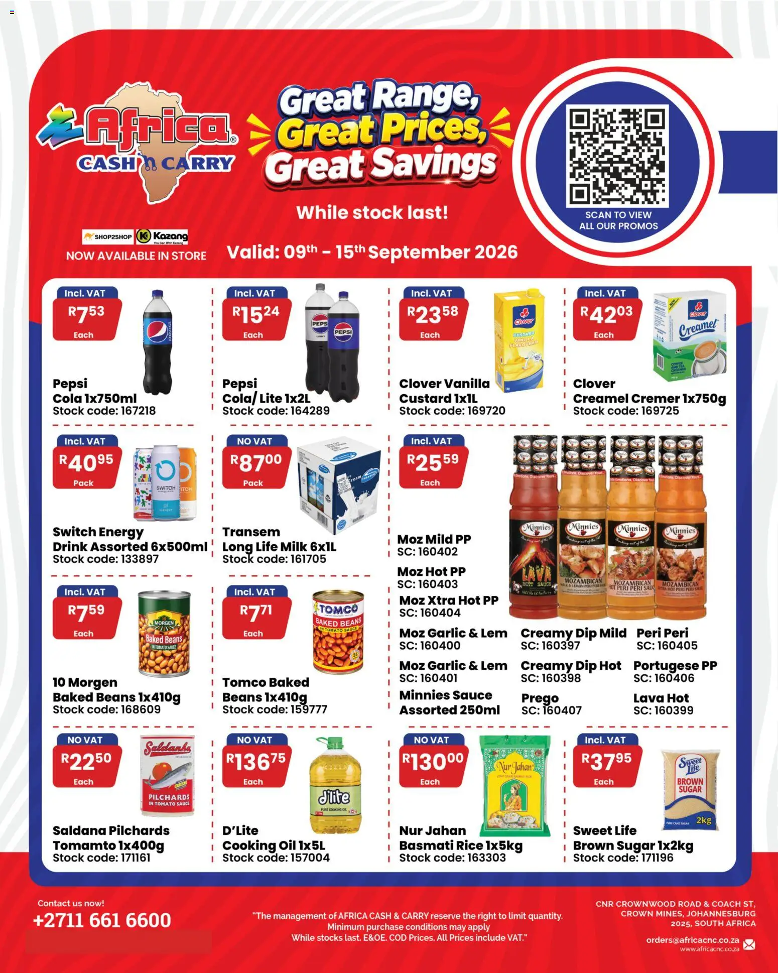 New Africa Cash & Carry catalogue – valid from 09/09/2026 | Page: 2 | Products: Custard, Beans, Baked beans, Stock