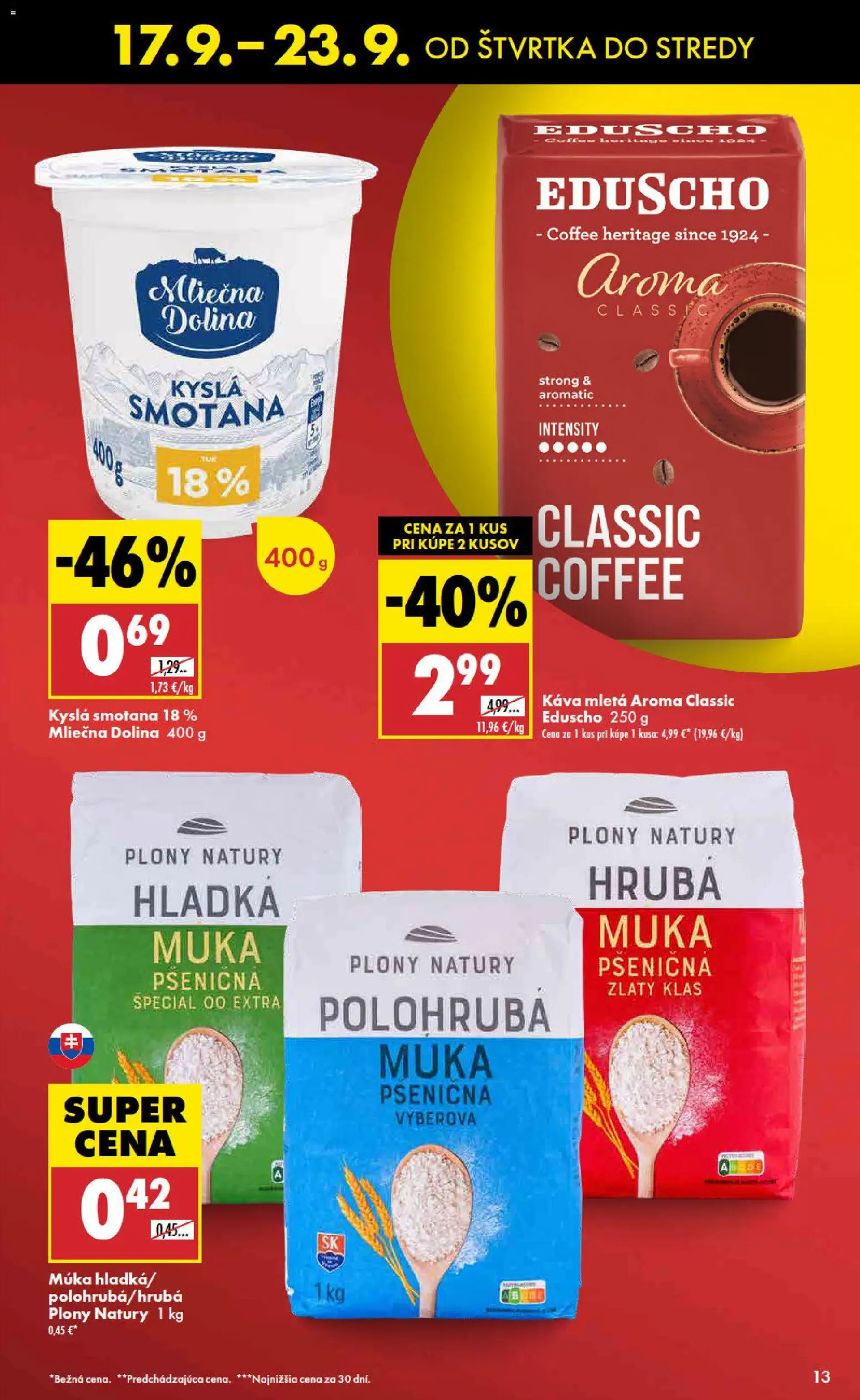 Nové Biedronka akcie – leták je platný od 17.09.2026 | Strana: 13 | Produkty: Káva, Smotana, Zlatý klas, Múka