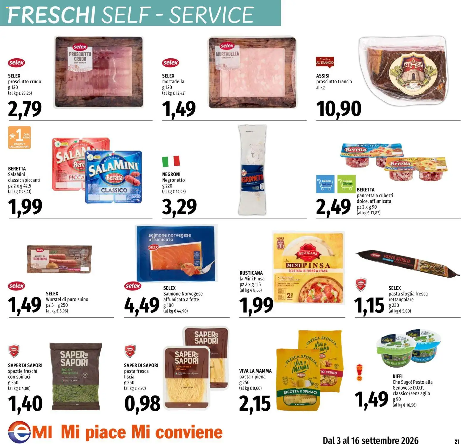 Volantino EMI del 03/09/2026 | Pagina: 21 | Prodotti: Pancetta, Wurstel, Forno, Sugo