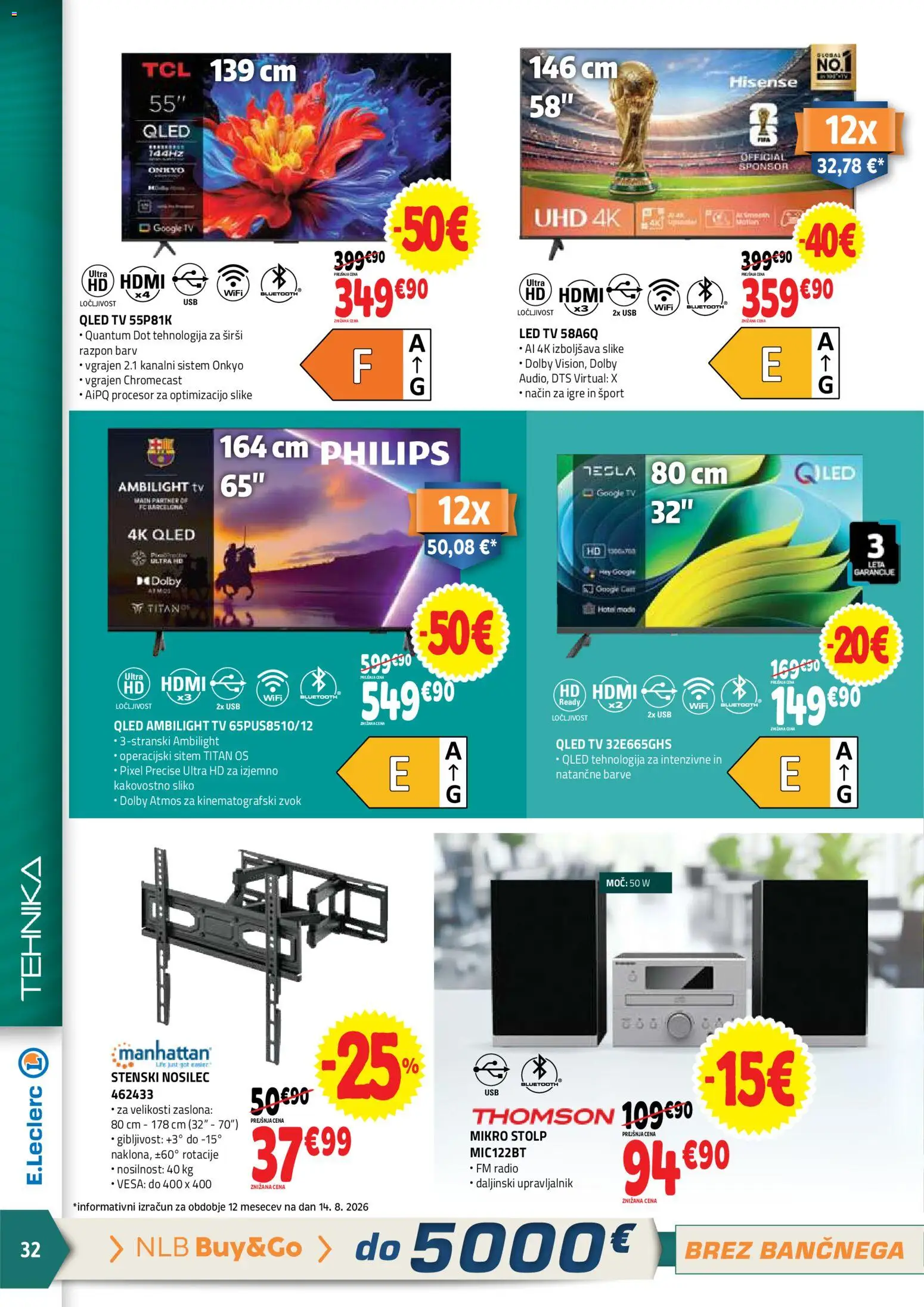 Novi E.leclerc katalog ponudbe – veljaven od 26.08.2026 | Stran: 32 | Izdelki: Tv, Radio, Usb, Led tv