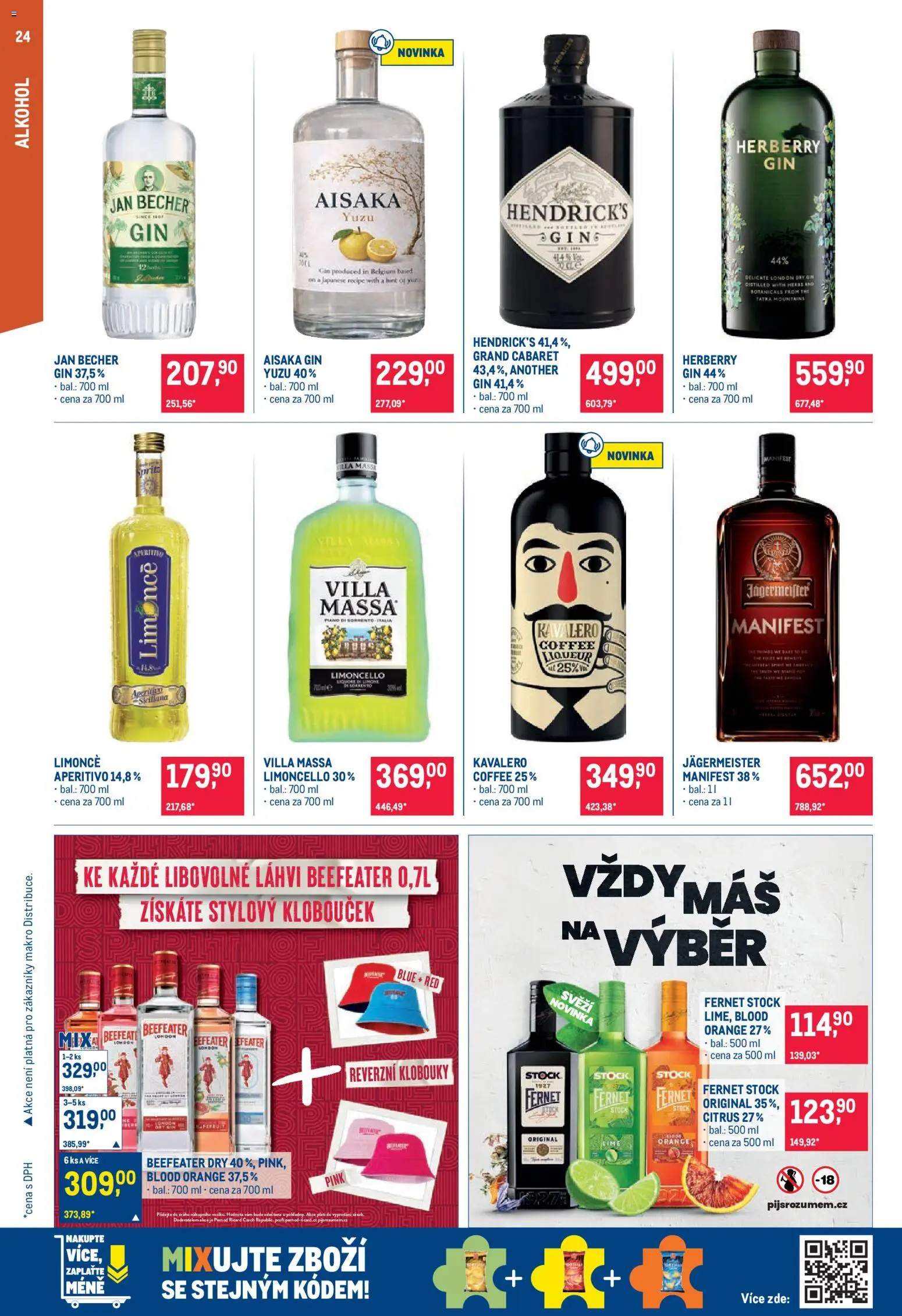 Makro leták - Pro milovníky jídla od 15.07.2026 | Strana: 24 | Produkty: Gin, Fernet, Limoncello, Dry gin