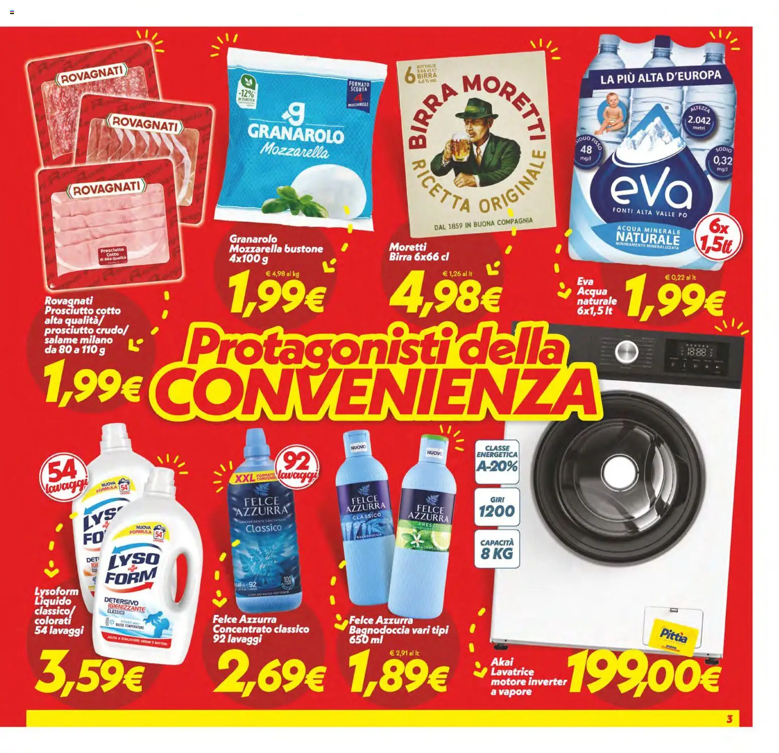 Volantino SuperConveniente del 10/07/2026 | Pagina: 3 | Prodotti: Mozzarella, Prosciutto, Lavatrice, Acqua minerale