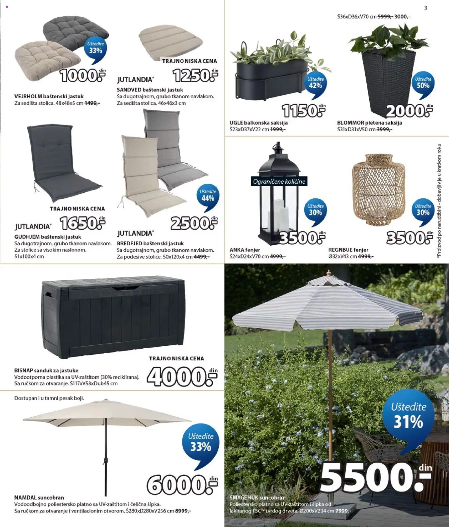 Jysk katalog - važi od 22.07.2026 | Strana: 3 | Proizvode: Jastuk, Saksija, Suncobran