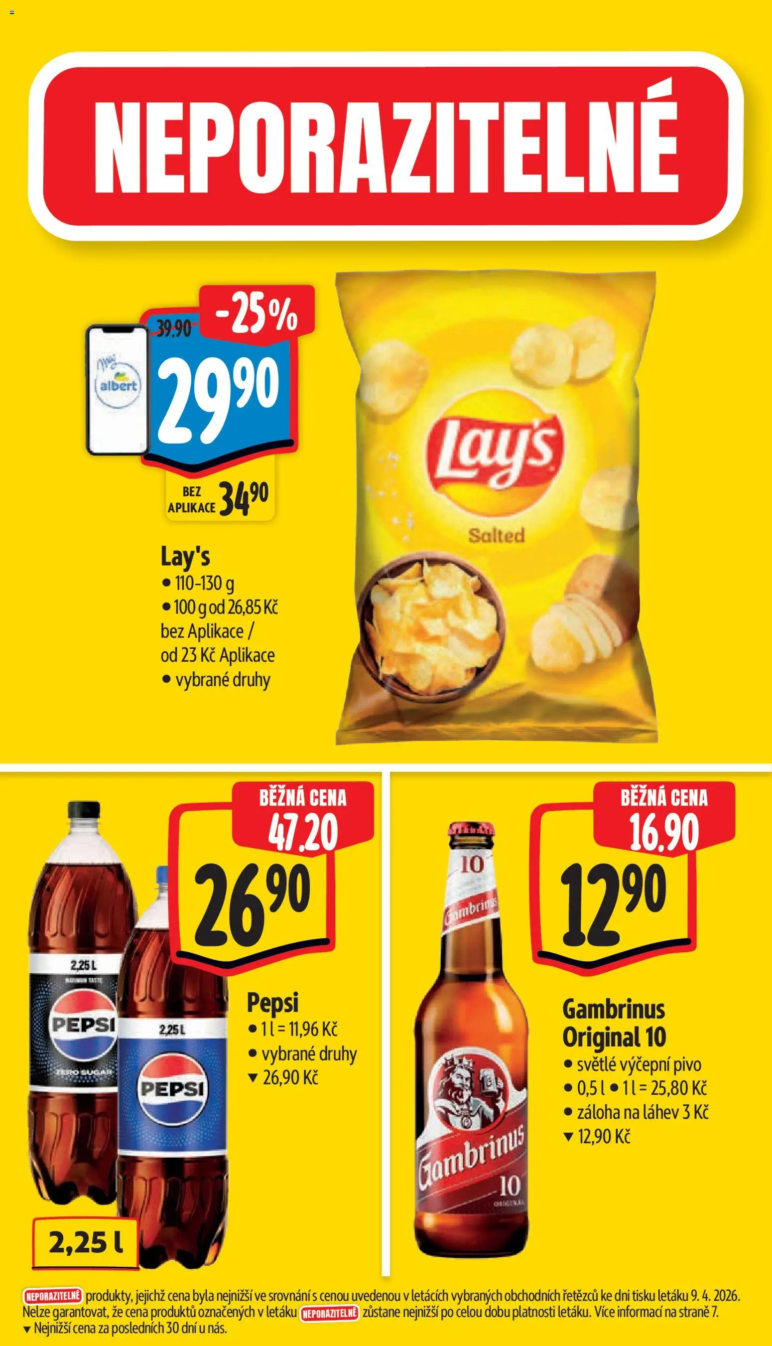 Albert leták - Supermarket od 15.04.2026 | Strana: 5 | Produkty: Pepsi, Lay's, Gambrinus, Láhev