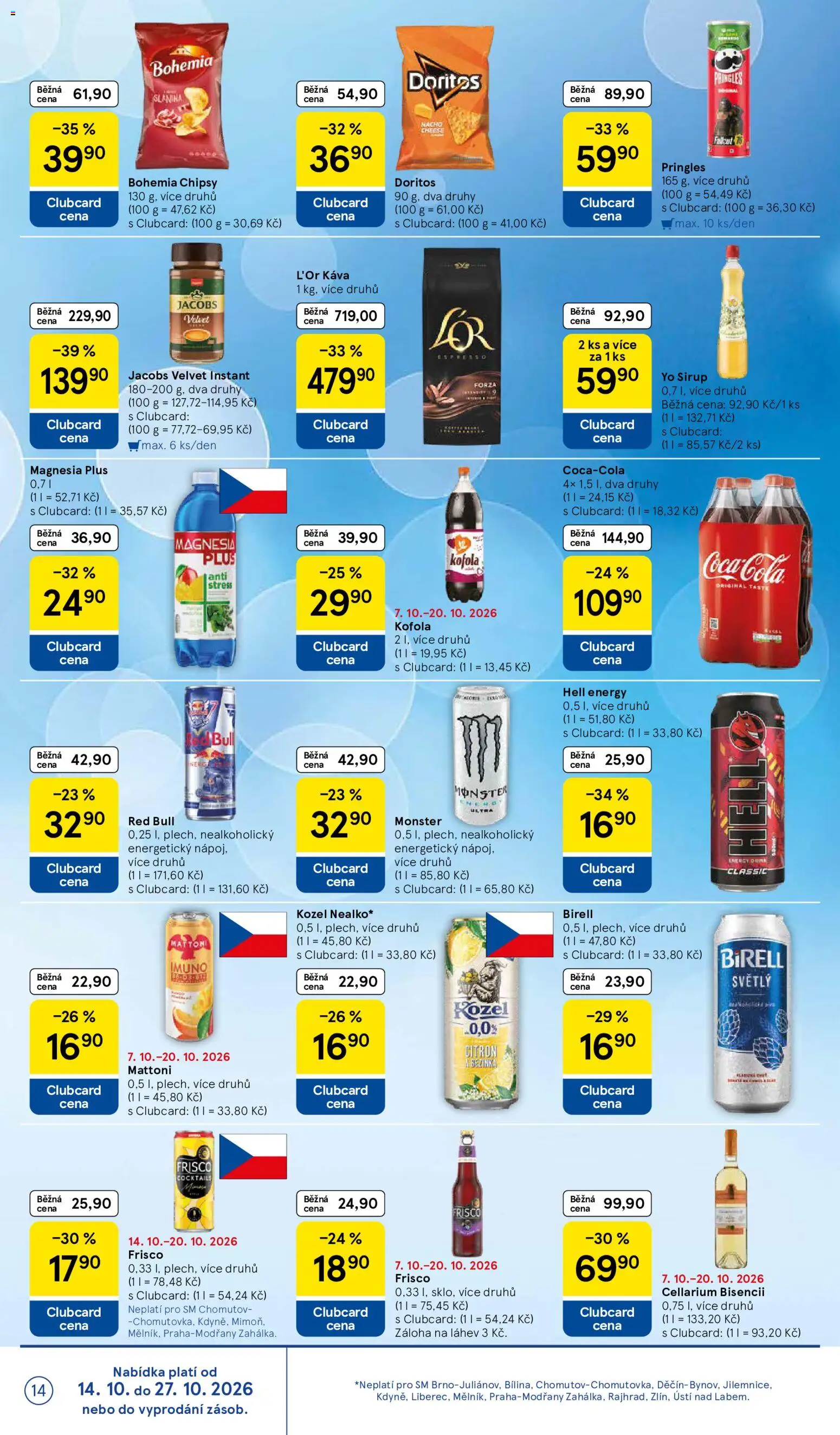 Tesco leták - Supermarket od 14.10.2026 | Strana: 14 | Produkty: Kozel, Velvet, Kofola, Chipsy
