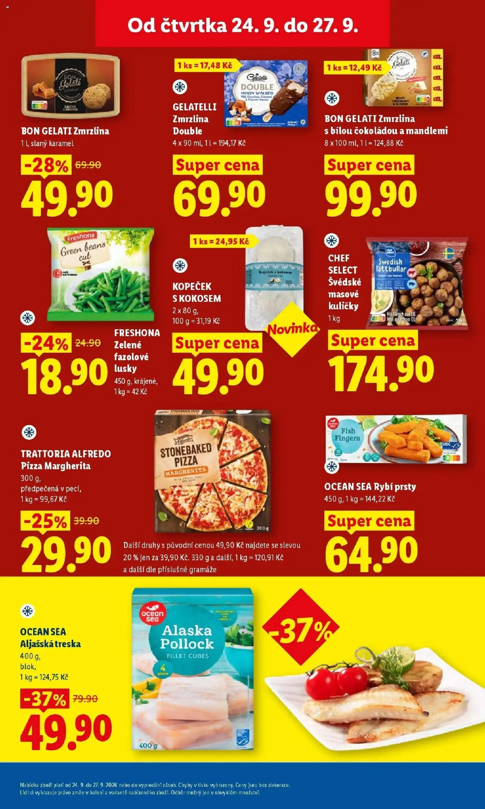 Lidl leták od 24.09.2026 - Nový akční leták | Strana: 27 | Produkty: Fazolové lusky, Aljašská treska, Zmrzlina, Gelatelli