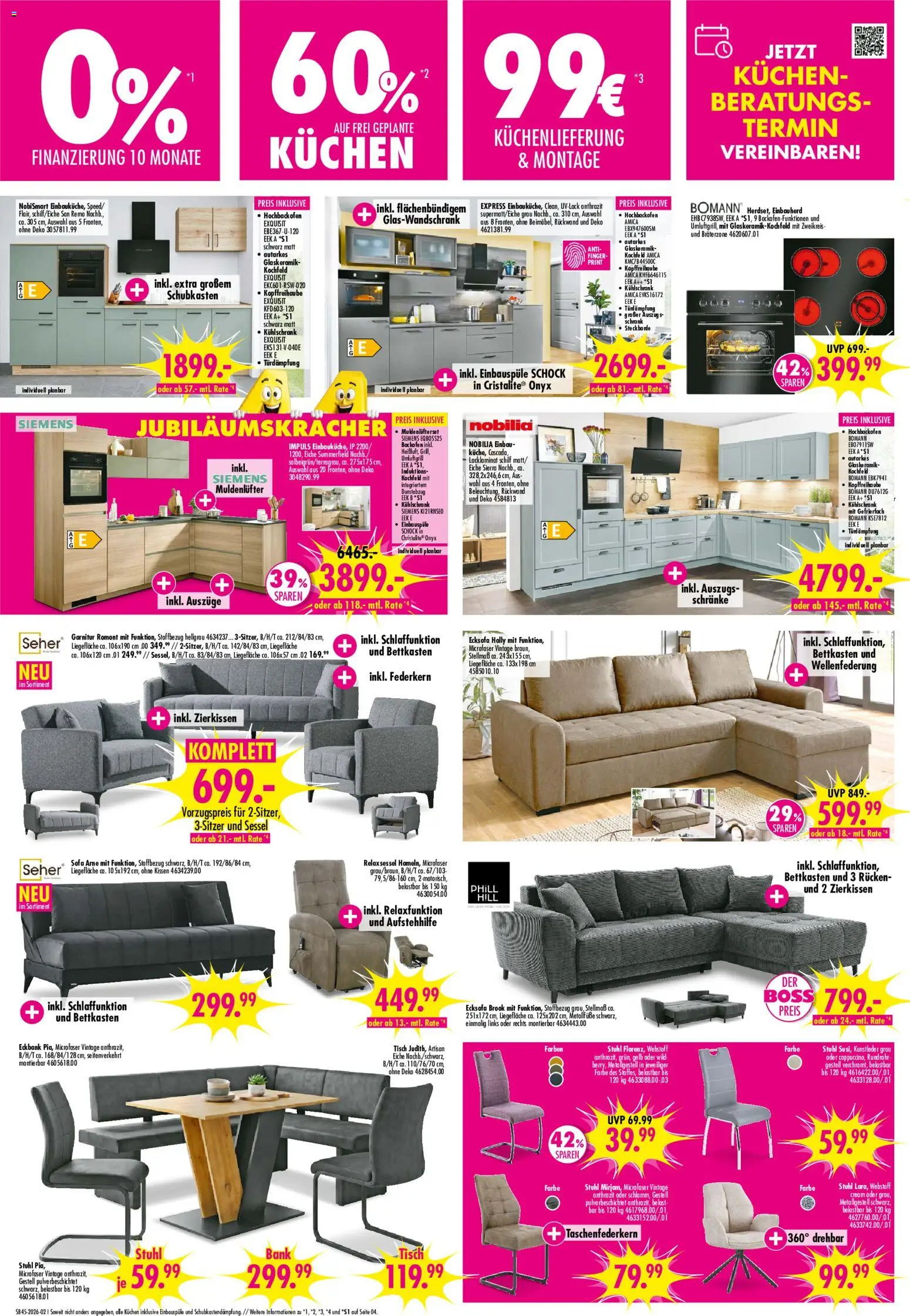 SB Möbel Boss Prospekt – gültig ab 31.10.2026 | Seite: 2 | Produkte: Relaxsessel, Kissen, Tisch, Kuchen
