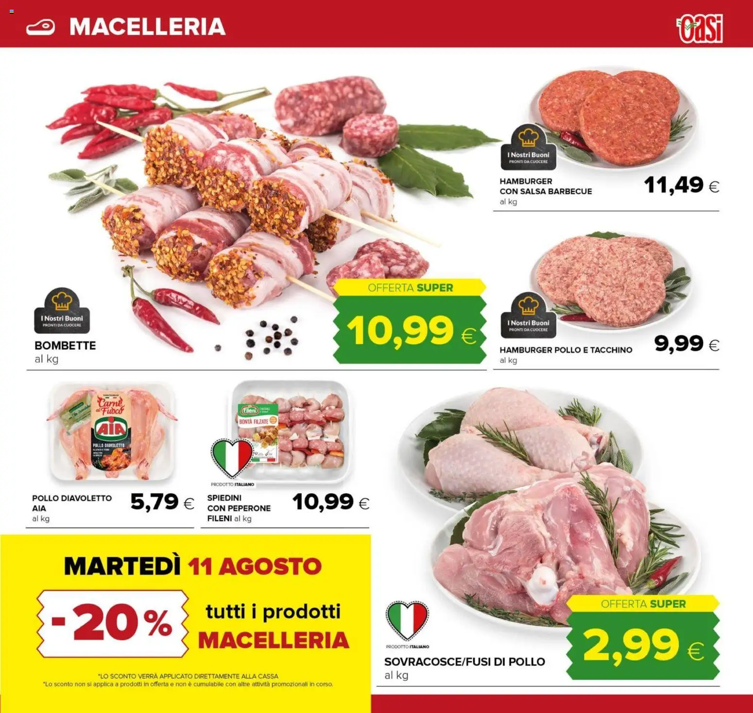 Volantino Oasi del 10/08/2026 | Pagina: 11 | Prodotti: Pollo, Tacchino, Carne, Hamburger