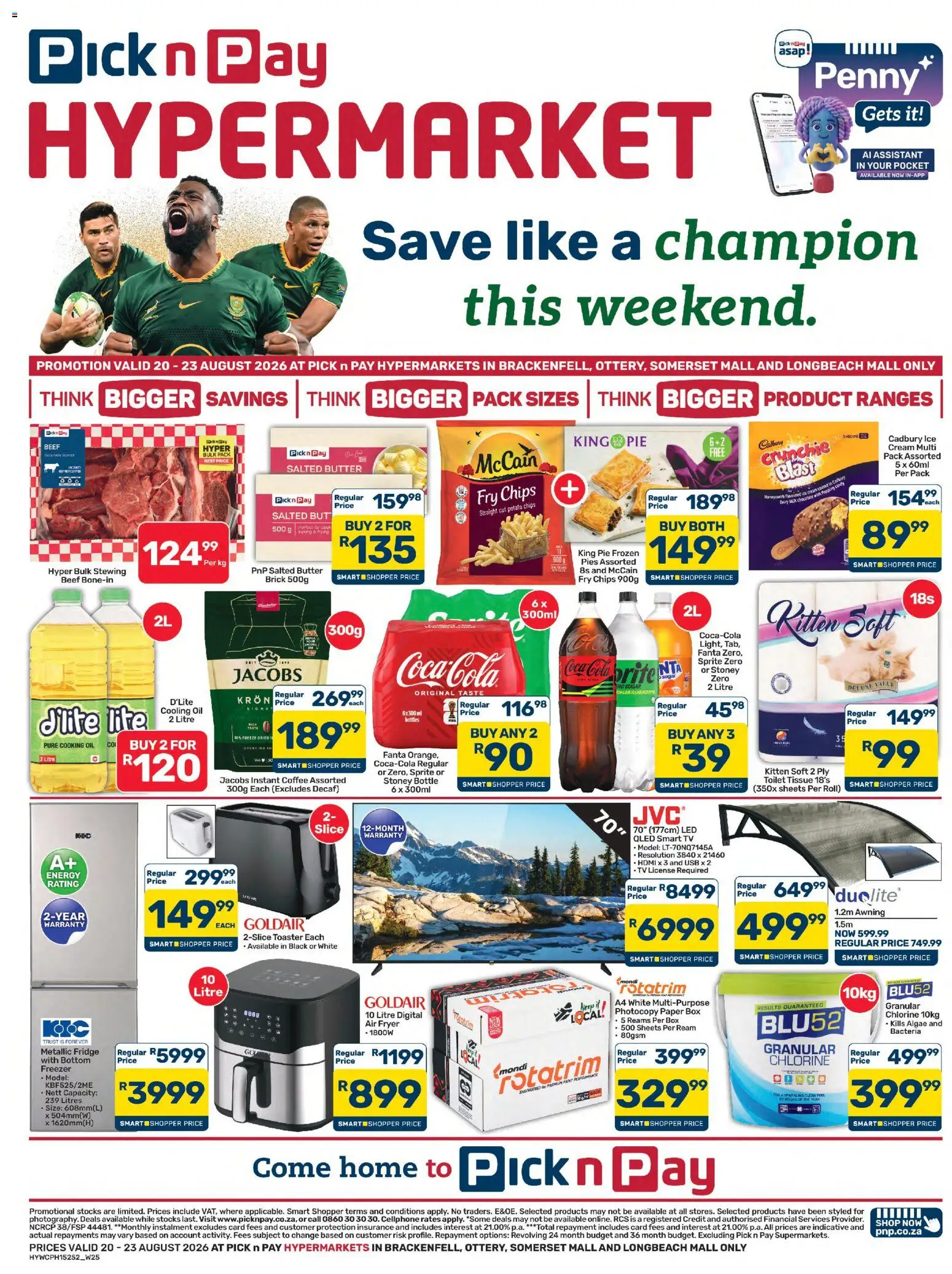 New Pick n Pay catalogue – valid from 20/08/2026 | Page: 1 | Products: Freezer, Sprite, Sugar, Instant coffee