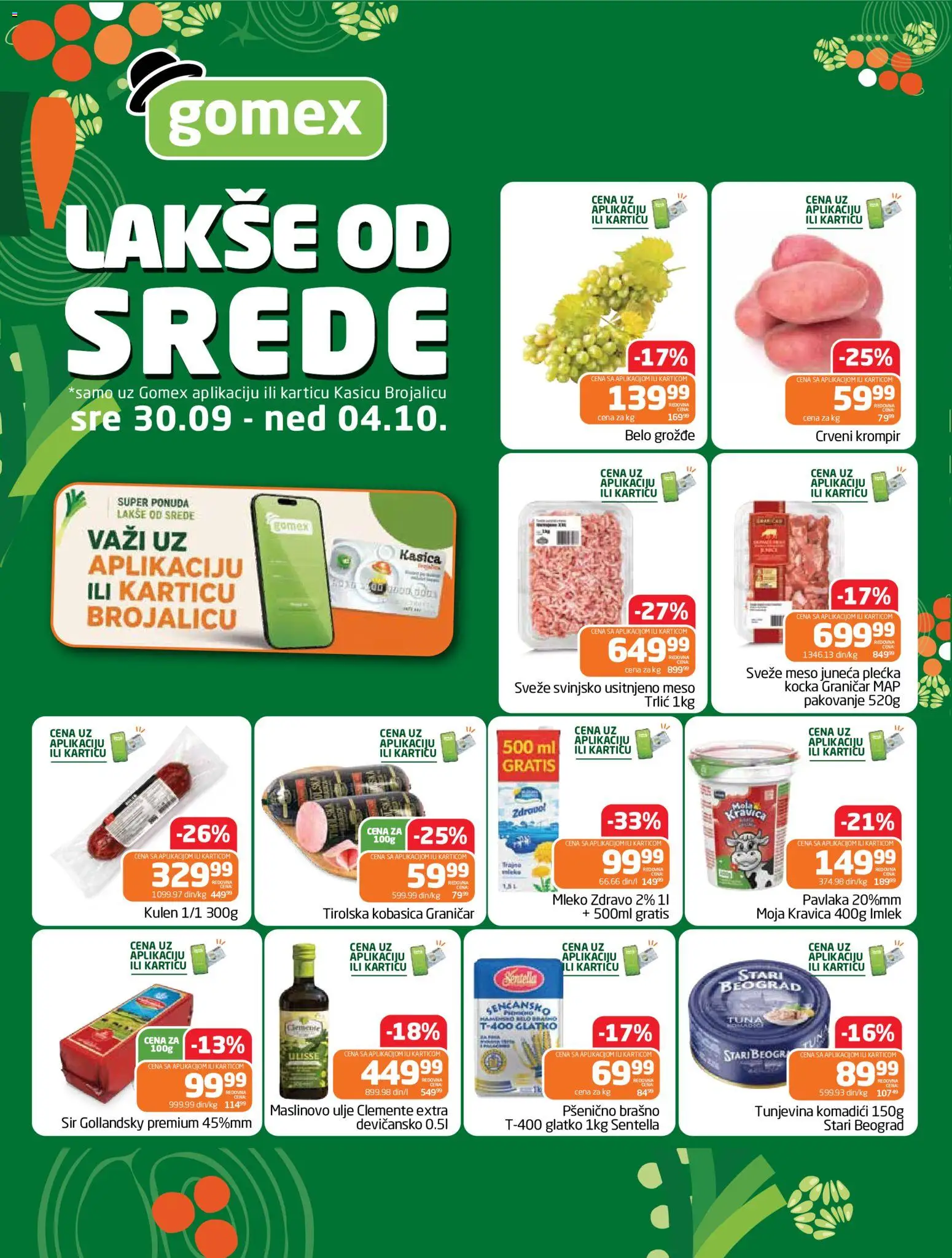Gomex katalog - važi od 30.09.2026 | Strana: 1 | Proizvode: Grožđe, Brašno, Sir, Maslinovo ulje