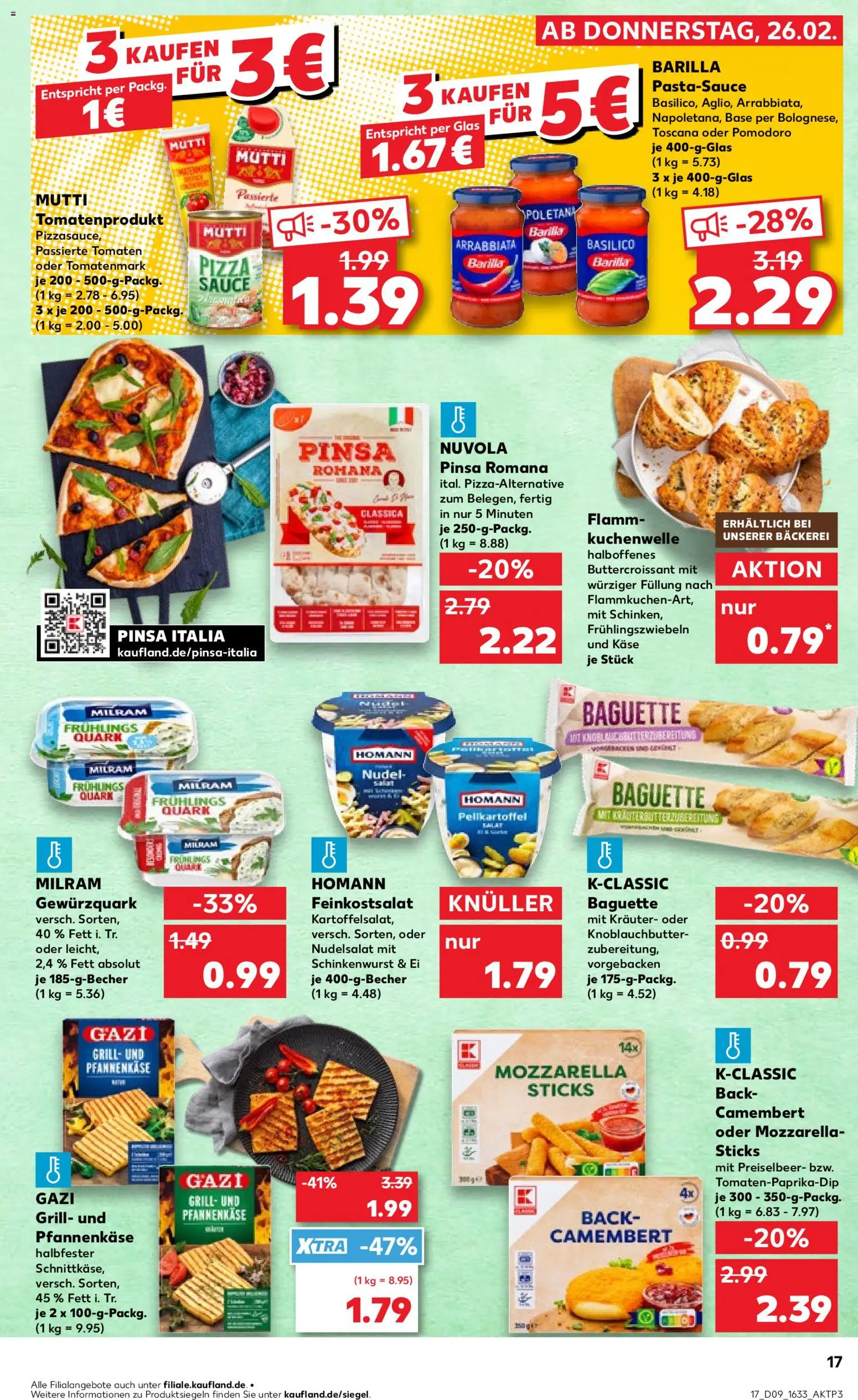 Kaufland Německo leták od 26.02.2026 | Strana: 17 | Produkty: Pizza, Mozzarella sticks, Pinsa, Kaše