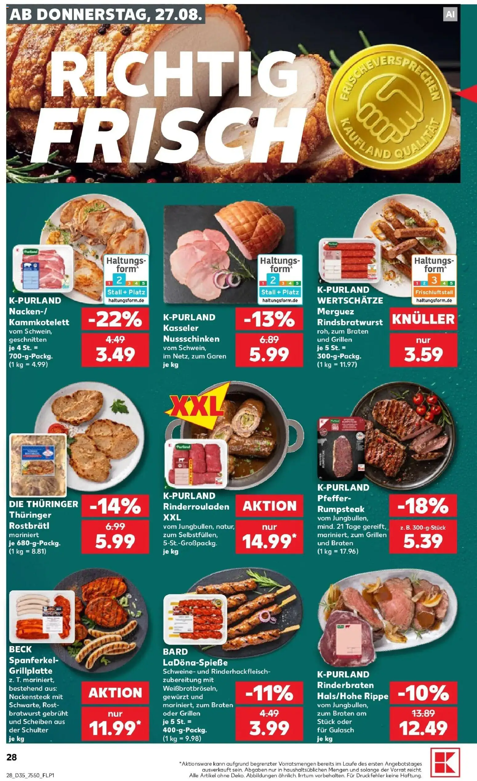 Prospekt Kaufland ab 24.08.2026 » Angebote Online zum Blättern | Seite: 39 | Produkte: Rinderrouladen, Rinderbraten, Bratwurst, Pfeffer