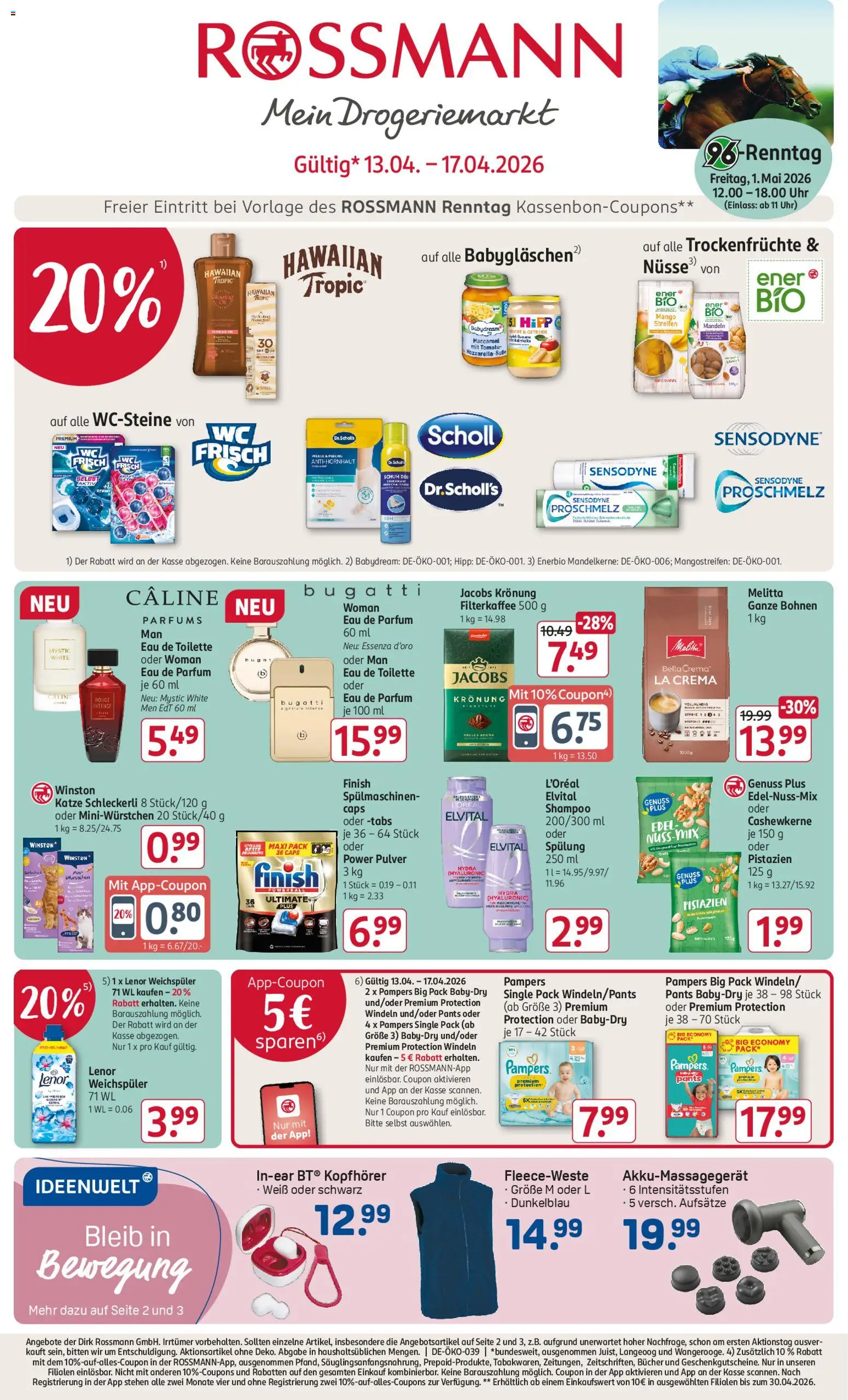 Rossmann Prospekt 	 – gültig ab 13.04.2026 | Seite: 1 | Produkte: Parfüm, Weichspüler, Nüsse, Kopfhörer