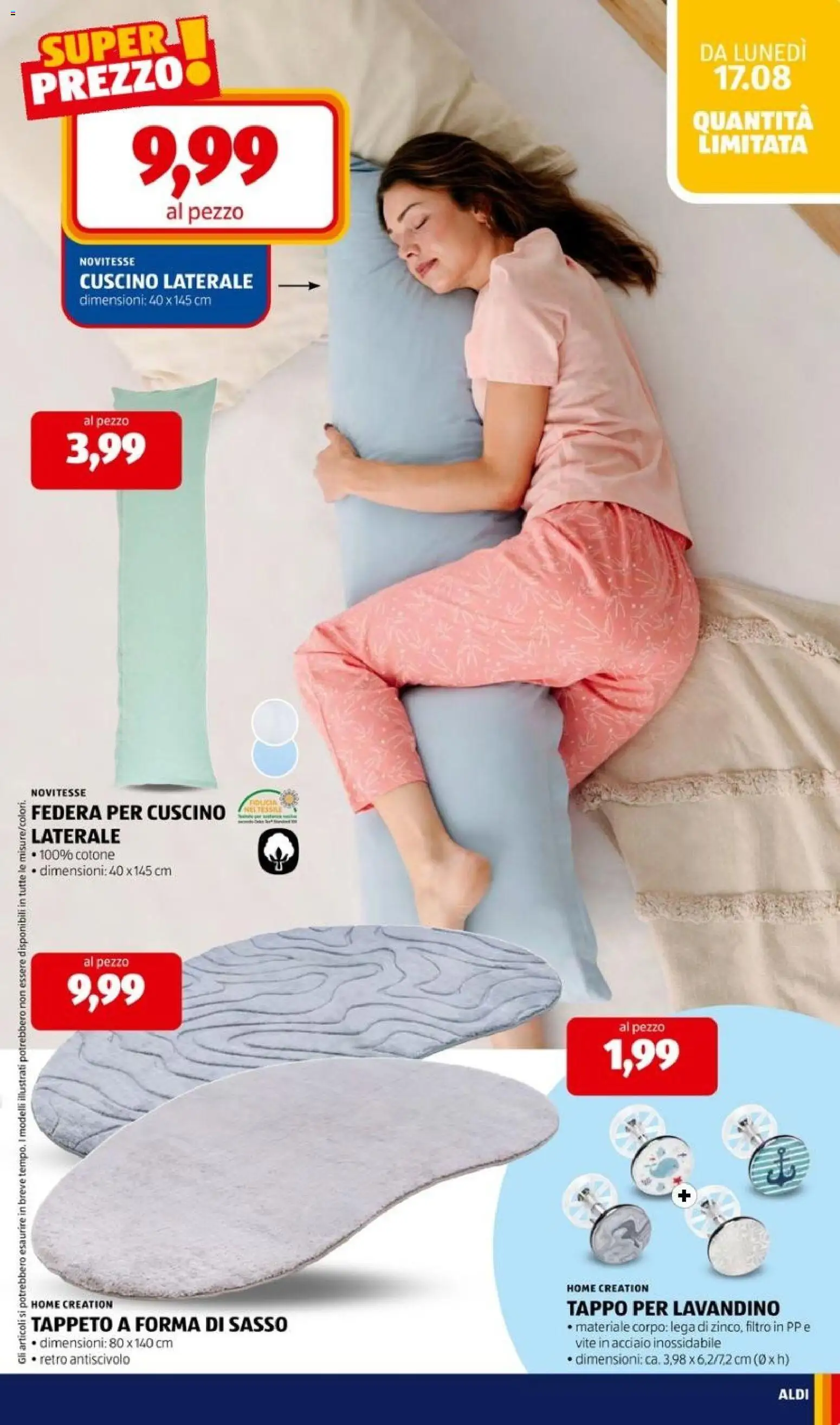 Volantino Aldi del 17/08/2026 | Pagina: 27 | Prodotti: Cuscino, Lavandino, Tappeto, Federa