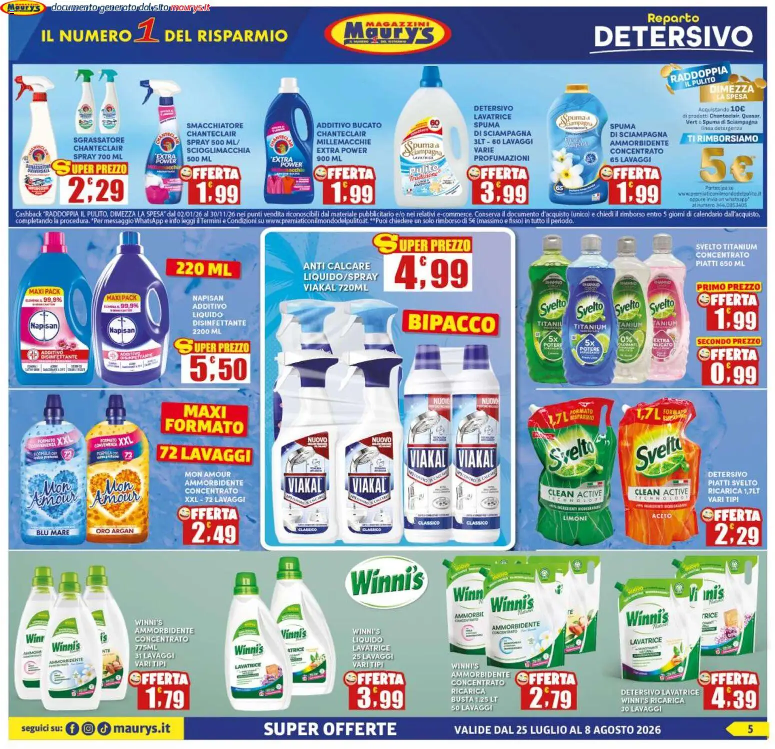 Volantino Maury's del 25/07/2026 | Pagina: 5 | Prodotti: Ammorbidente, Smacchiatore, Limone, Aceto