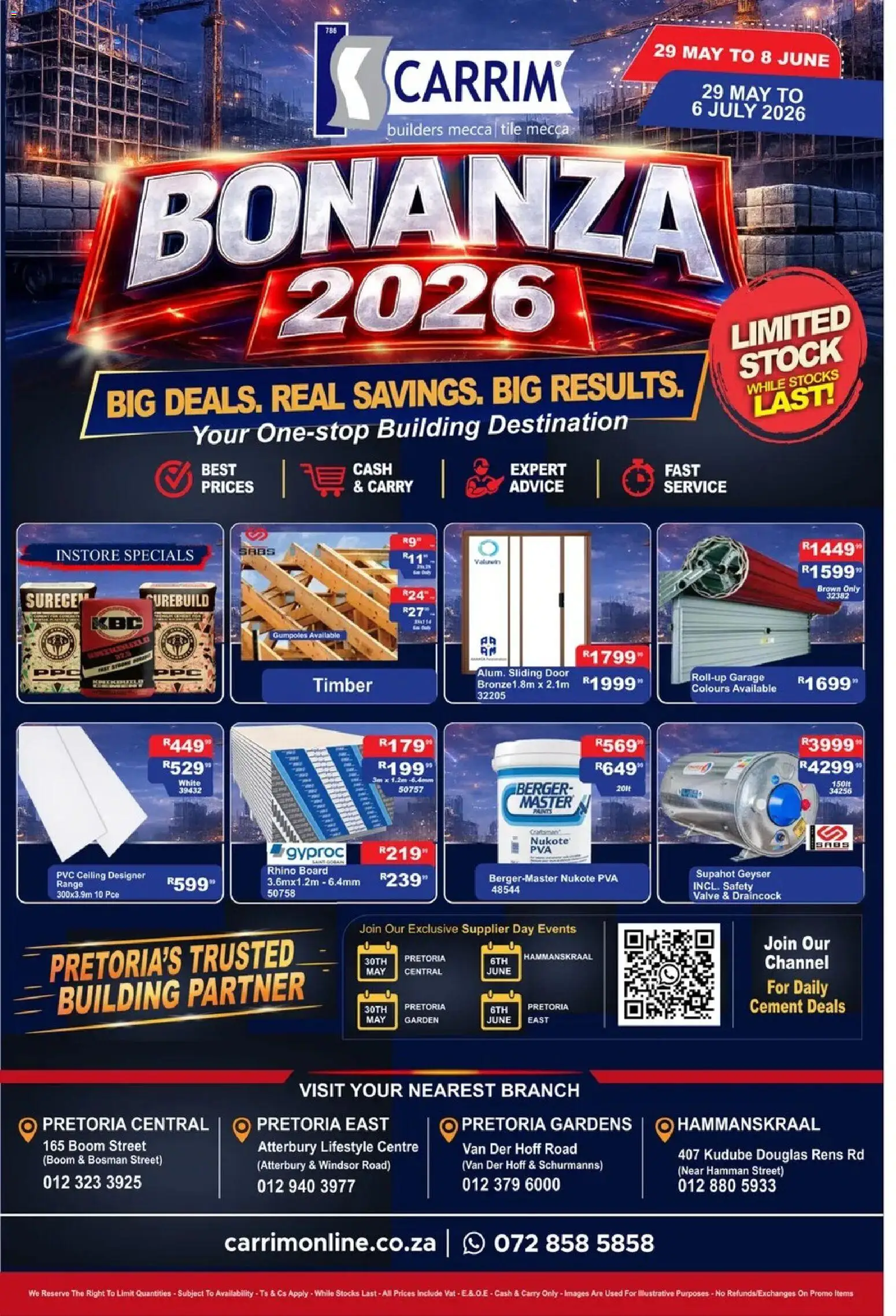 New K. Carrim catalogue – valid from 29.05.2026 | Page: 1 | Products: Geyser, Valve, Stock, Cement