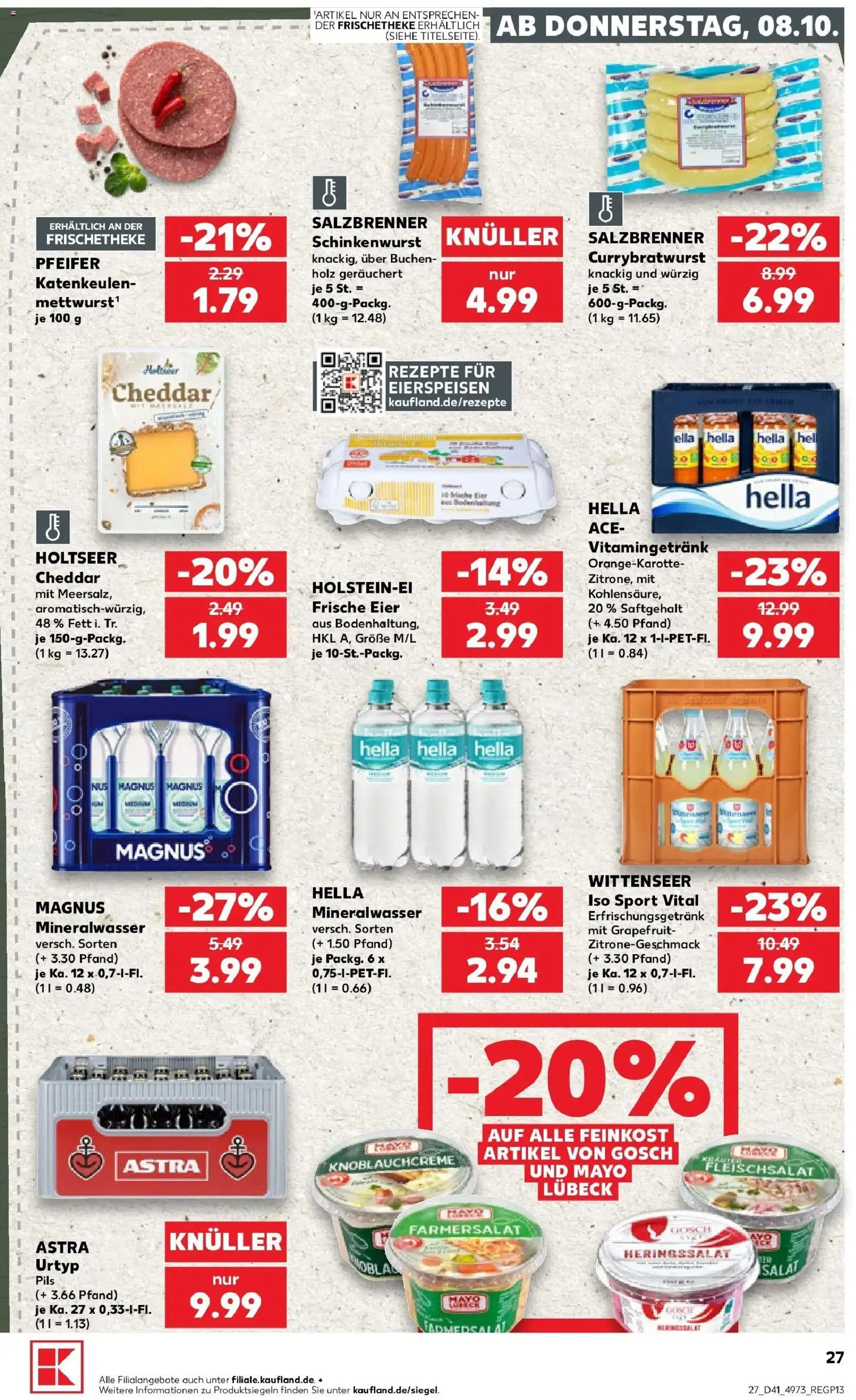 Prospekt Kaufland ab 08.10.2026 » Angebote Online zum Blättern | Seite: 27 | Produkte: Eier, Pils, Mineralwasser, Hella