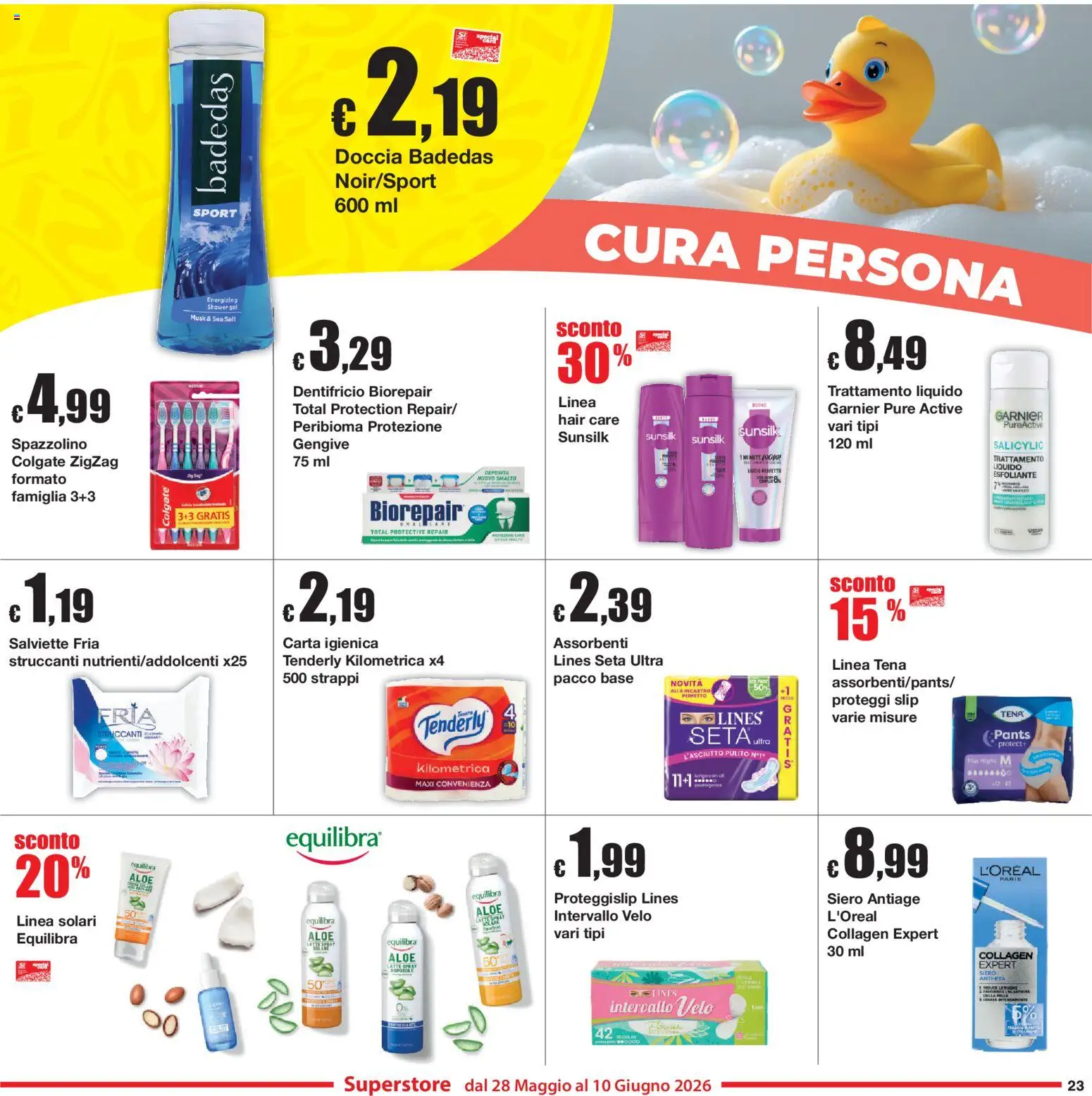 Volantino Sì con Te del 28.05.2026 | Pagina: 23 | Prodotti: Dentifricio, Slip, Latte, Doccia