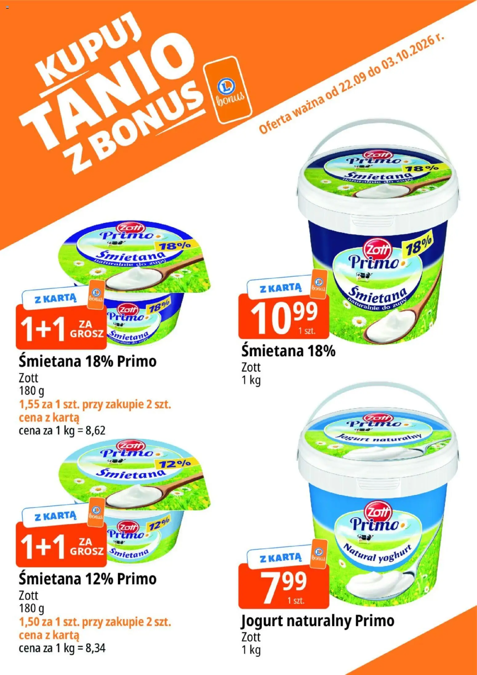 E.Leclerc gazetka - Kupuj Tanio Z Bonus od 22.09.2026 | Strona: 11 | Produkty: Karta, Jogurt naturalny, Jogurt, Śmietana