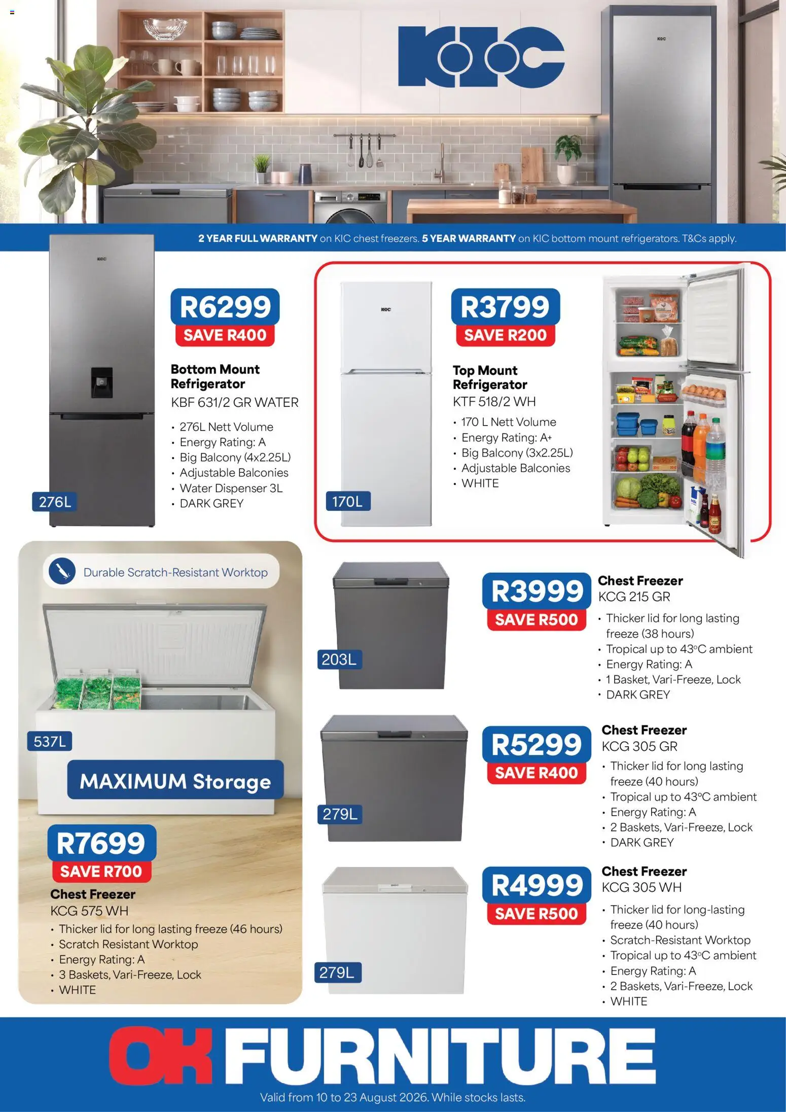 New OK Furniture catalogue – valid from 10/08/2026 | Page: 1 | Products: Refrigerator, Freezer, Chest freezer, Water