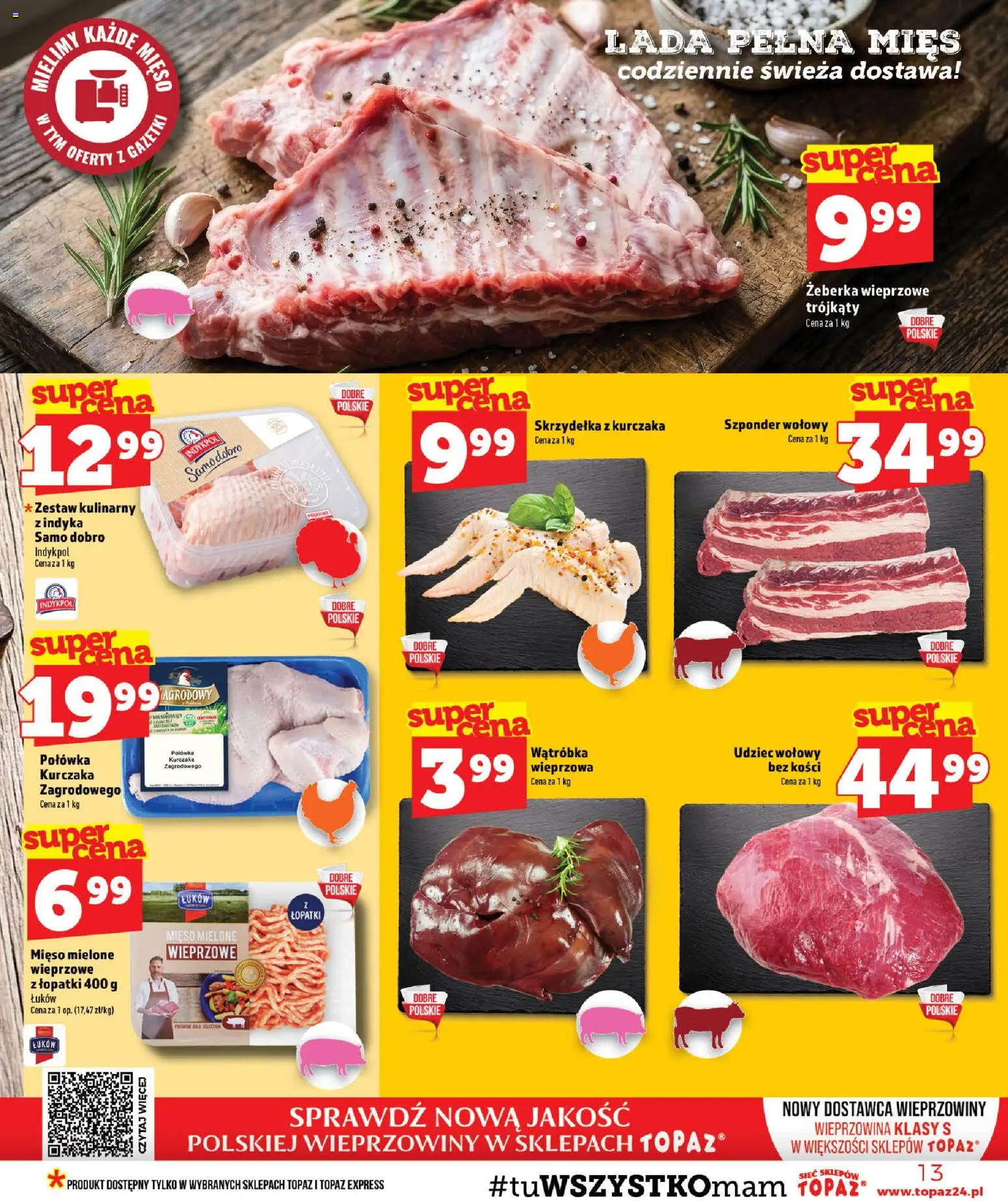 Topaz gazetka od 23.07.2026 | Strona: 13 | Produkty: Mięso, Wątróbka, Mięso mielone, Wieprzowina