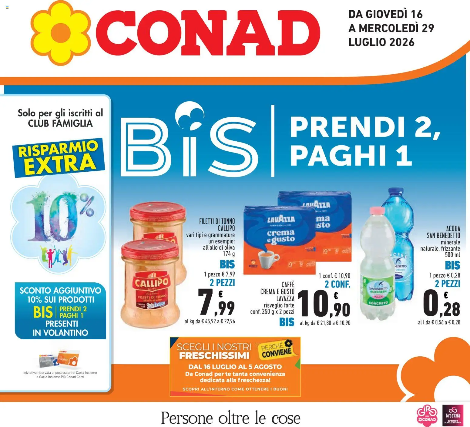 Volantino Conad del 16/07/2026 | Pagina: 1 | Prodotti: Caffè, Tè, Acqua, Tonno
