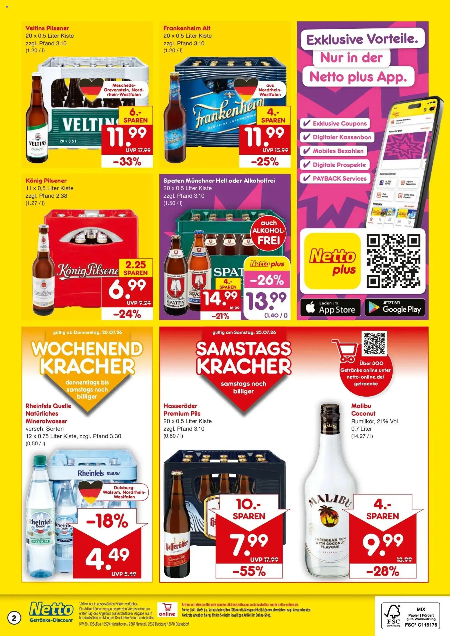 Netto Marken-Discount Prospekt Nettetal – gültig ab 20.07.2026 | Seite: 2 | Produkte: Mineralwasser, Hasseröder, Veltins, Rheinfels quelle