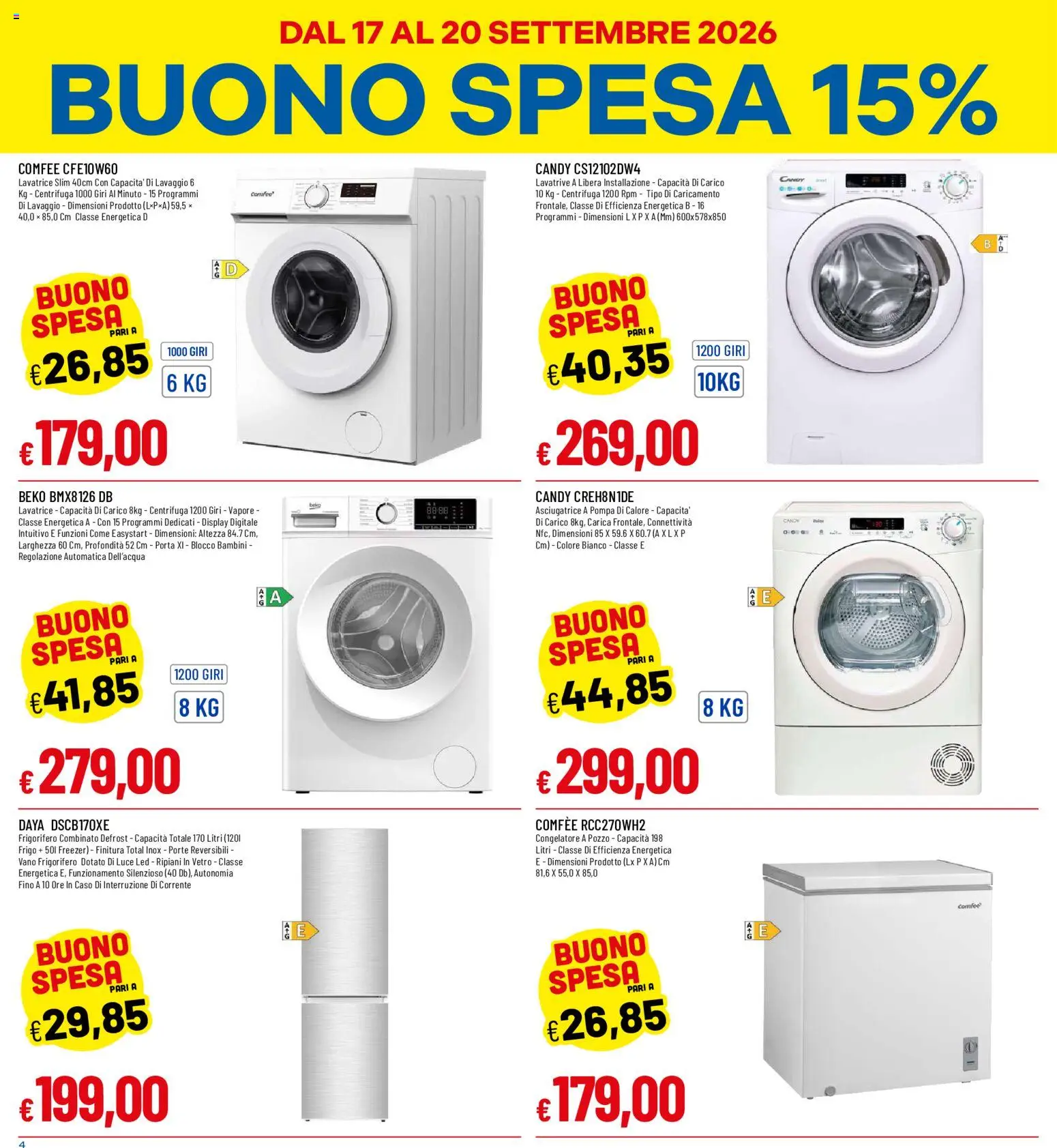 Volantino Galassia del 17/09/2026 | Pagina: 4 | Prodotti: Porta, Asciugatrice, Congelatore, Luce LED