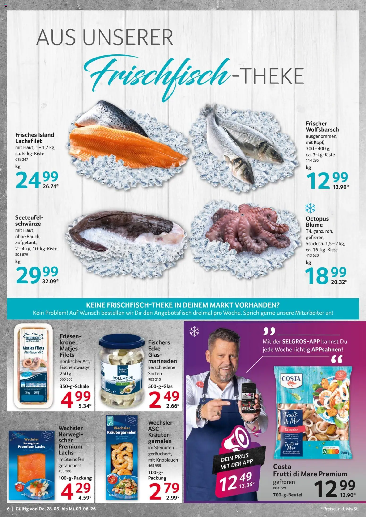Selgros Prospekt – gültig ab 28.05.2026 | Seite: 6 | Produkte: Garnelen, Lachs, Zwiebeln, Knoblauch