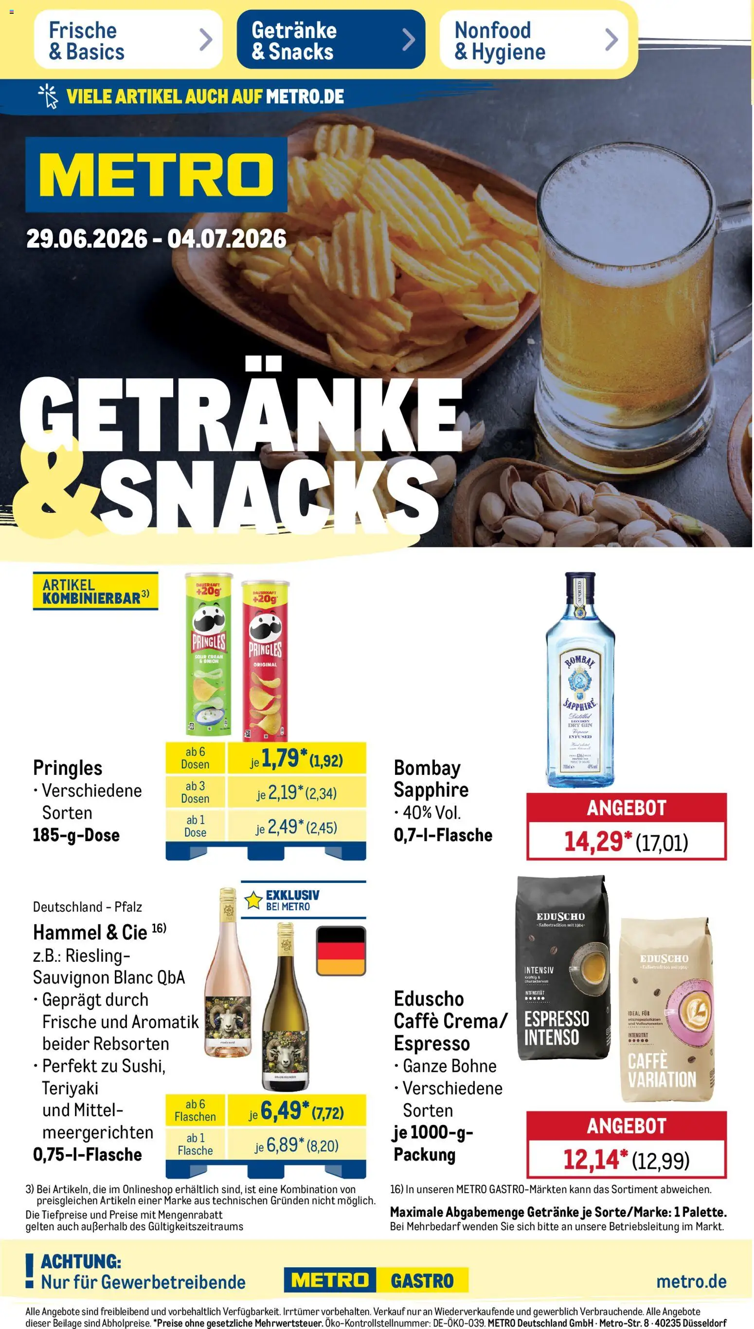 Metro Non Food & Hygiene – gültig ab 29.06.2026 | Seite: 15 | Produkte: Pringles, Eduscho