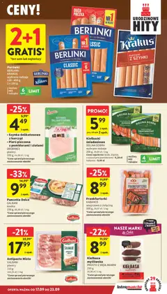 Pogląd oferty "Intermarche gazetka" - ważna od 17.09.2026 | Strona: 17 | Produkty: Kiełbasa, Parówki berlinki, Szynka, Cielęcina