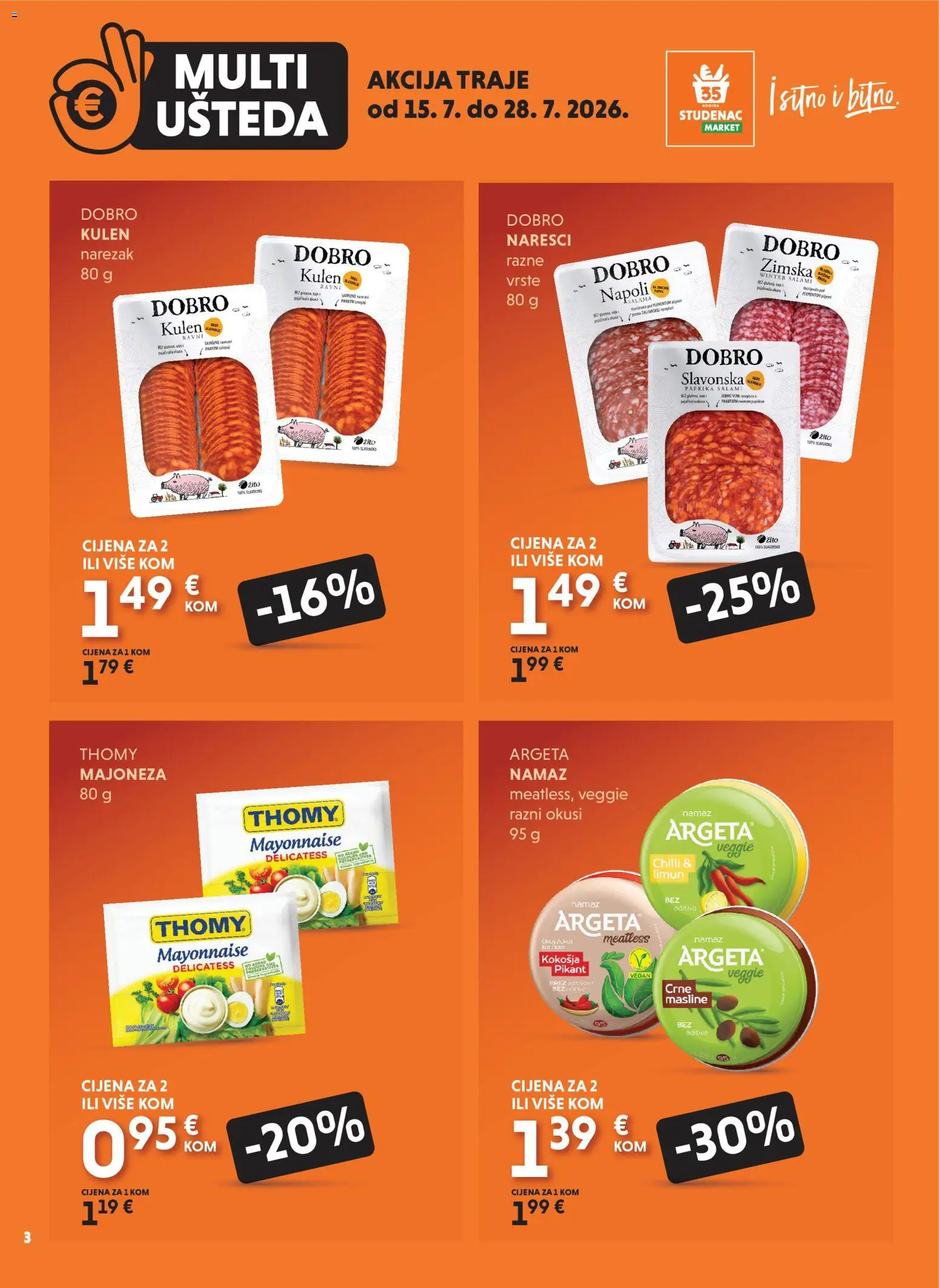 Studenac katalog | vrijedi od 15.07.2026 | Stranica: 3 | Proizvodi: Salama, Masline, Narezak, Paprika