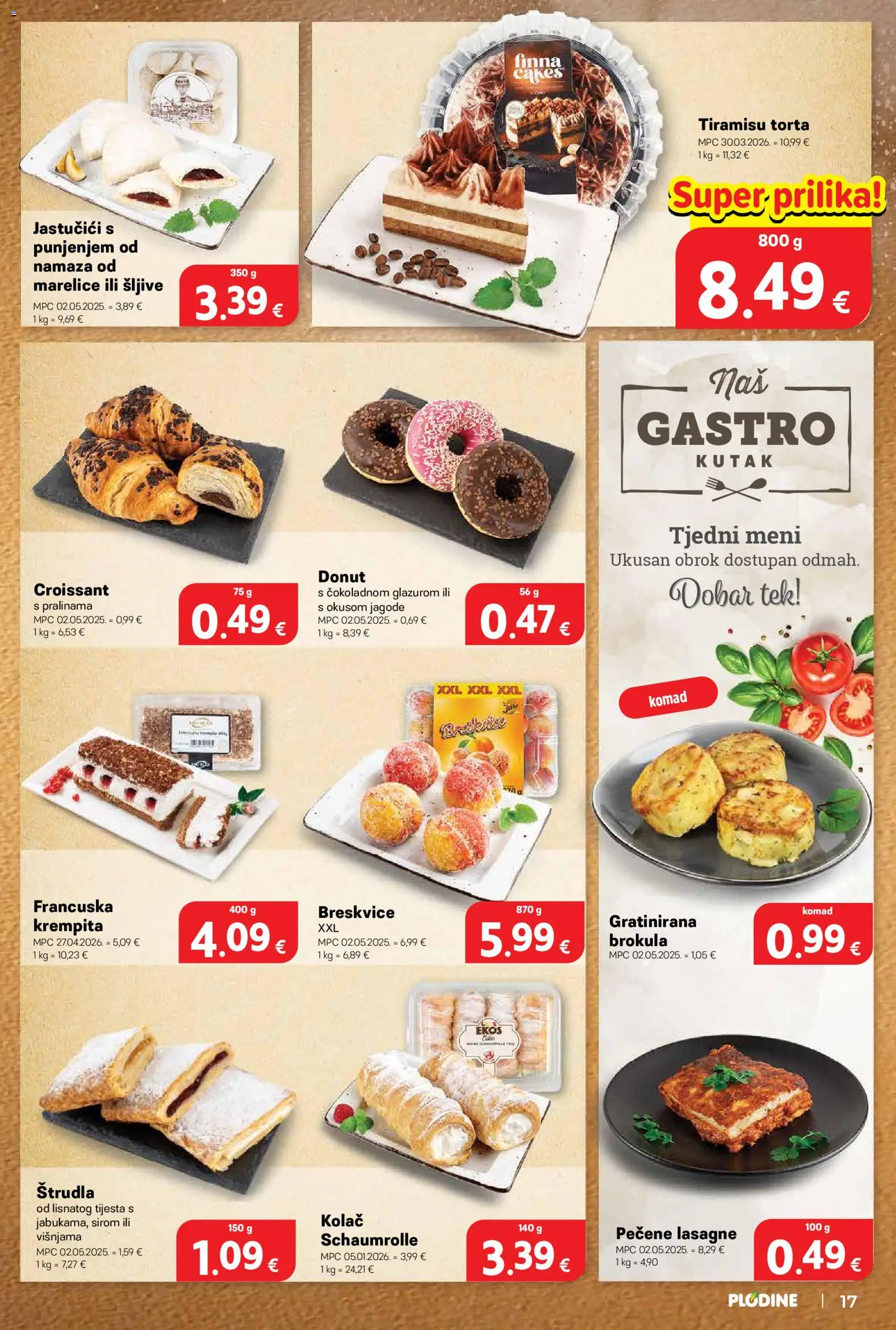 Plodine katalog | vrijedi od 27.05.2026 | Stranica: 17 | Proizvodi: Brokula, Lasagne, Šljive, Marelice