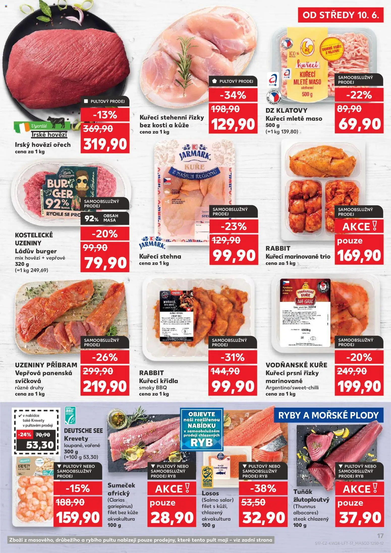 Kaufland leták - Praha 4 od 10.06.2026 | Strana: 17 | Produkty: Kuřecí Křídla, Stehenní řízky, Mleté maso, Krevety