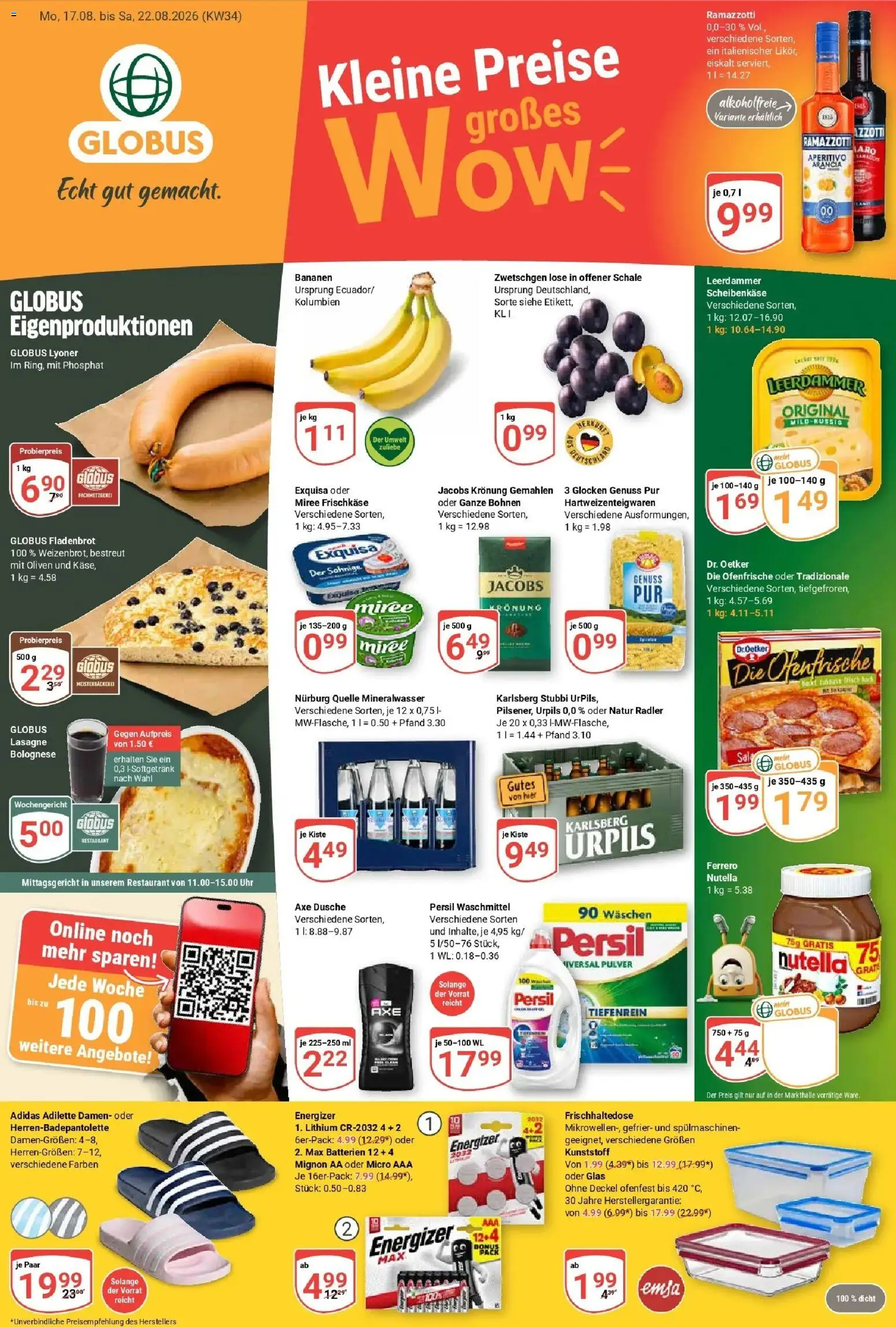 Globus Prospekt Losheim Am See (ab 17.08.2026) » Angebote online | Seite: 1 | Produkte: Dusche, Ofenfrische, Nutella, Exquisa