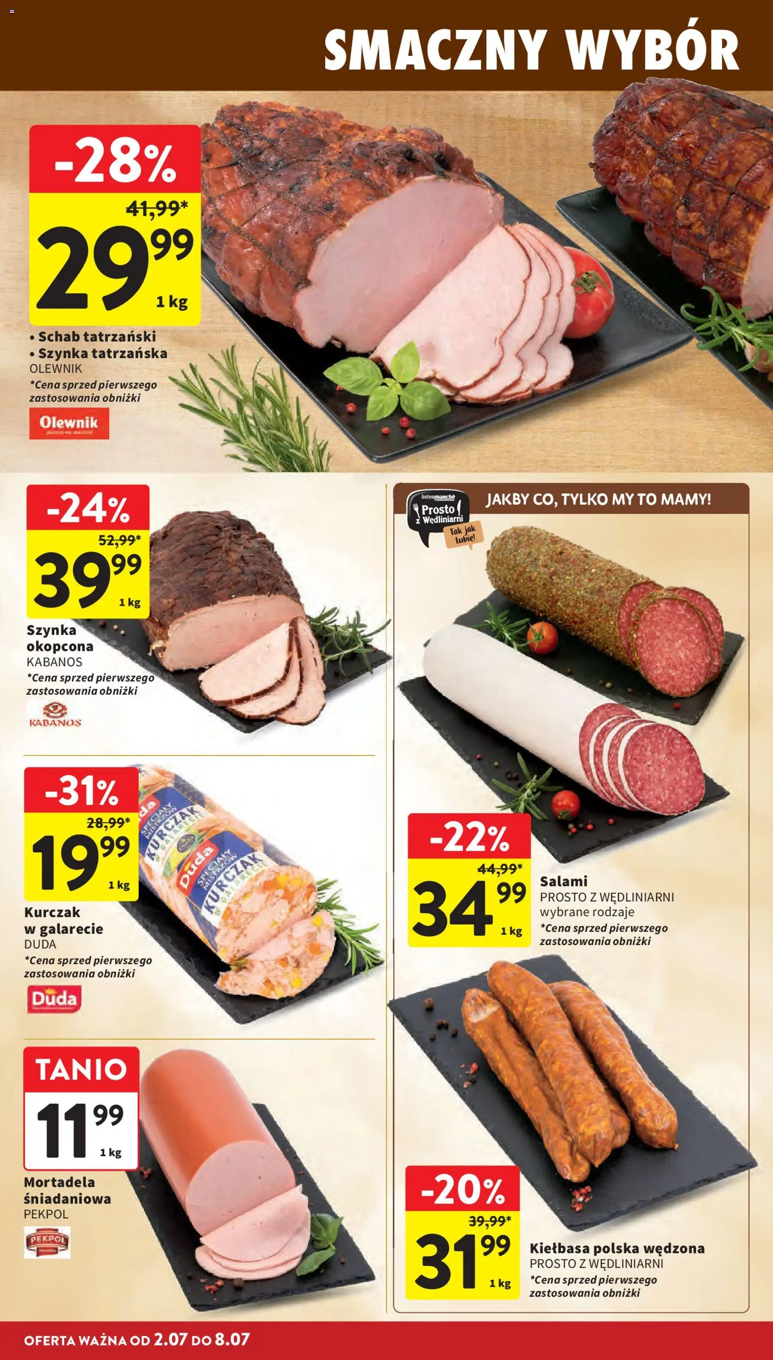 Intermarche gazetka od 02.07.2026 | Strona: 14 | Produkty: Kiełbasa, Kurczak, Mortadela, Schab