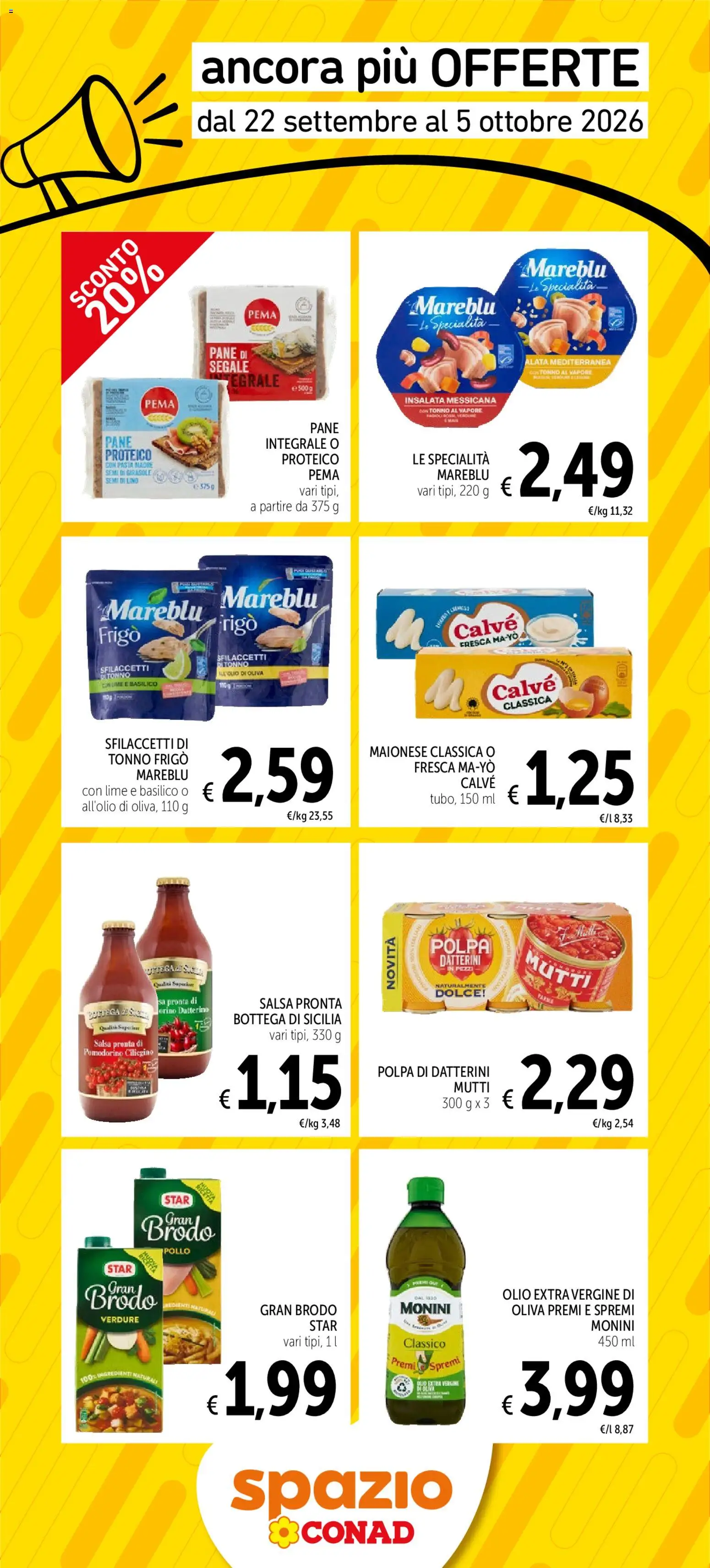 Volantino Spazio Conad del 22/09/2026 | Pagina: 1 | Prodotti: Brodo, Lime, Basilico, Olio extra vergine
