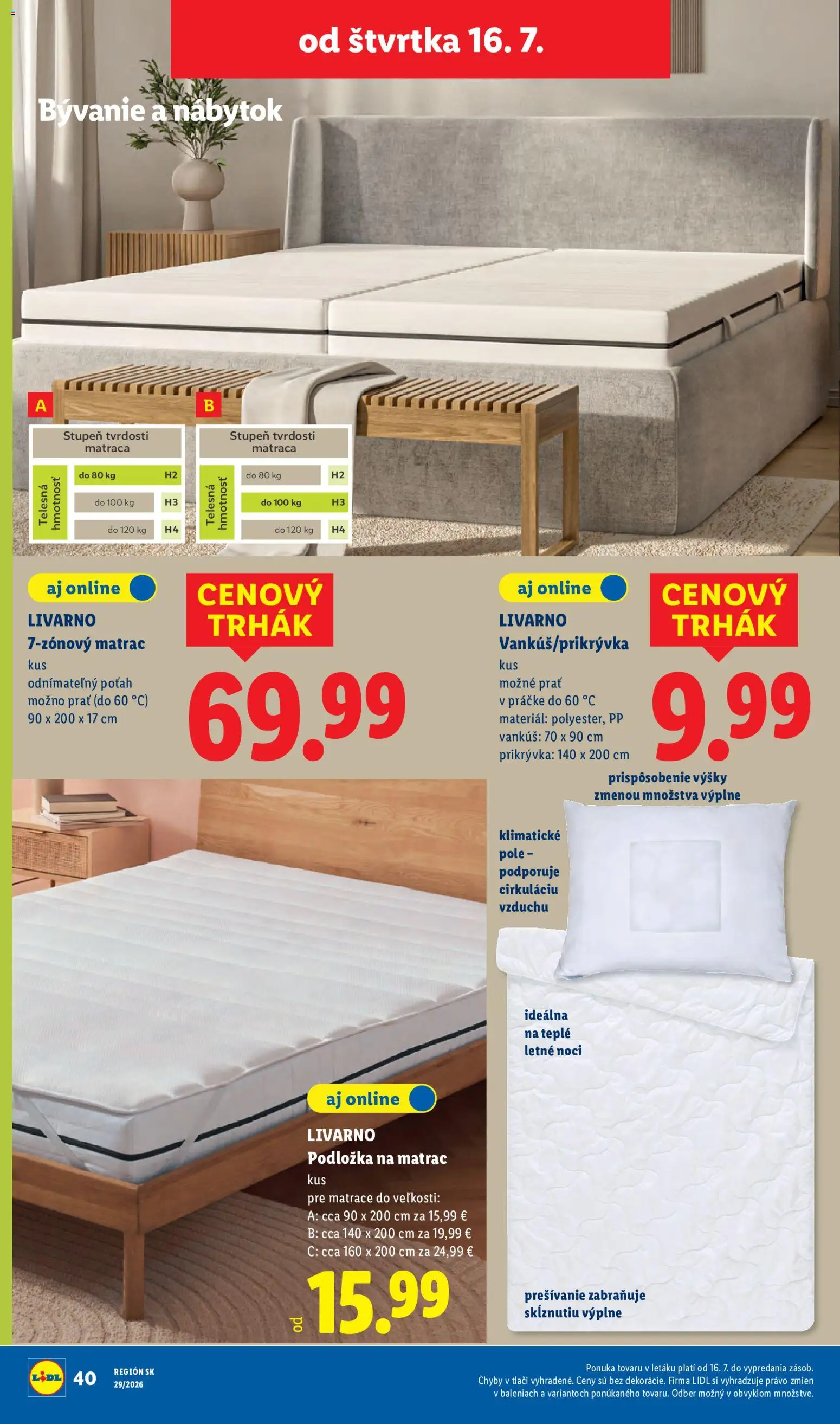 Nové Lidl akcie – leták je platný od 13.07.2026 | Strana: 74 | Produkty: Matrace, Nábytok, Matrac, Vankúš