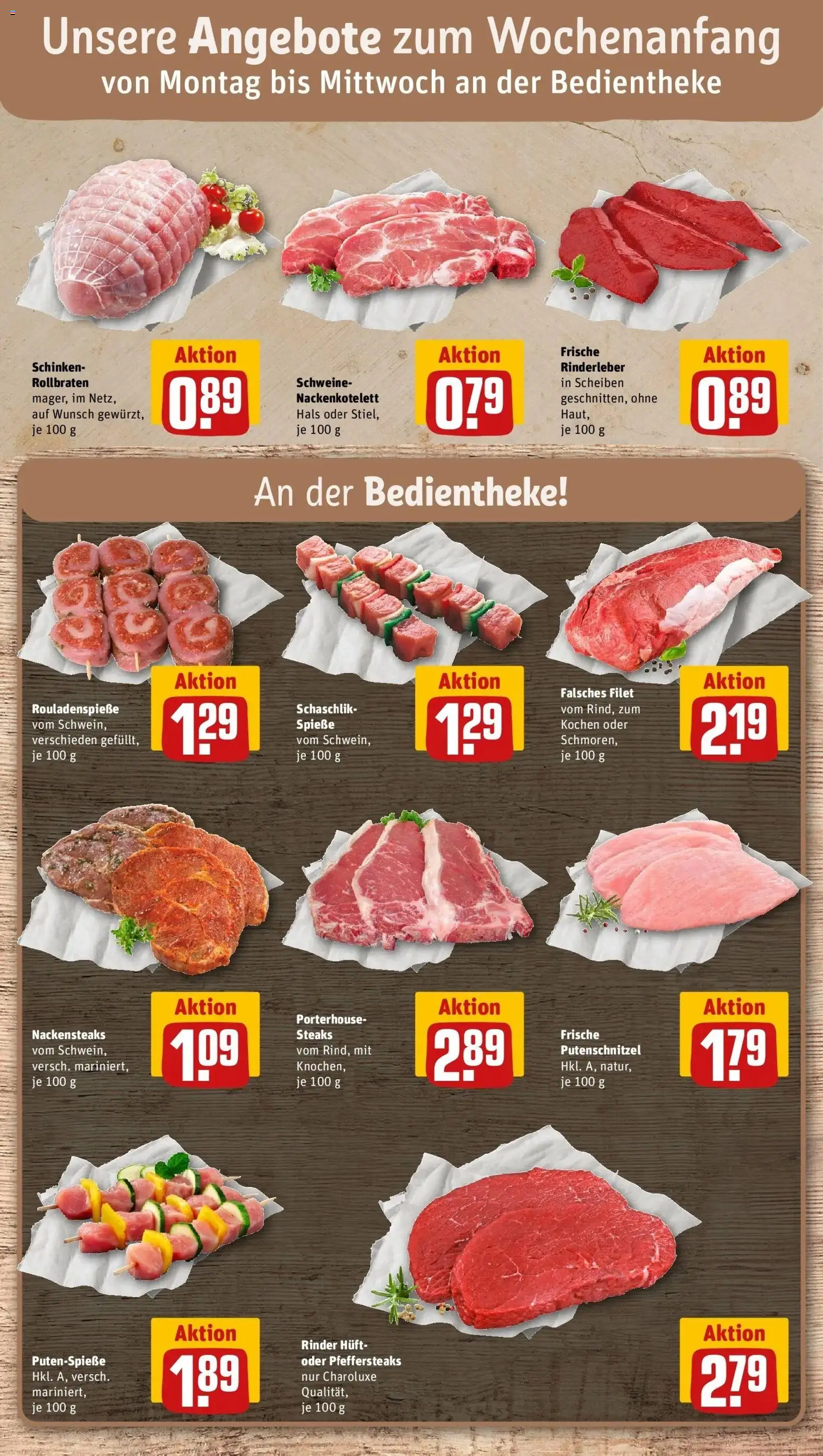 Rewe Prospekt Erftstadt / Lechenich – gültig ab 27.07.2026 | Seite: 8 | Produkte: Nackensteaks, Spieße, Putenschnitzel, Schinken