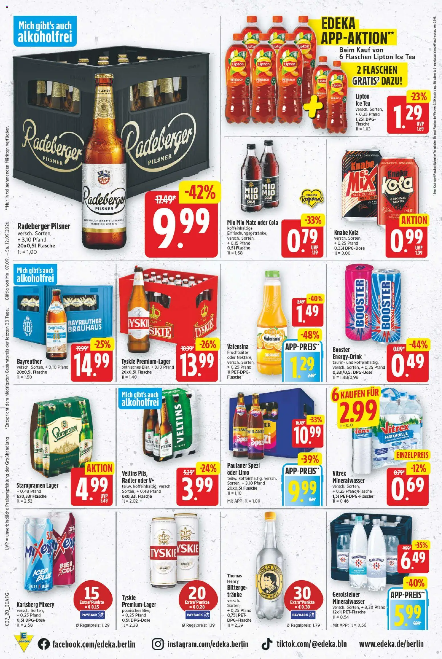E center Prospekt – gültig ab 07.09.2026 | Seite: 20 | Produkte: Tyskie, Mineralwasser, Radler, Paulaner