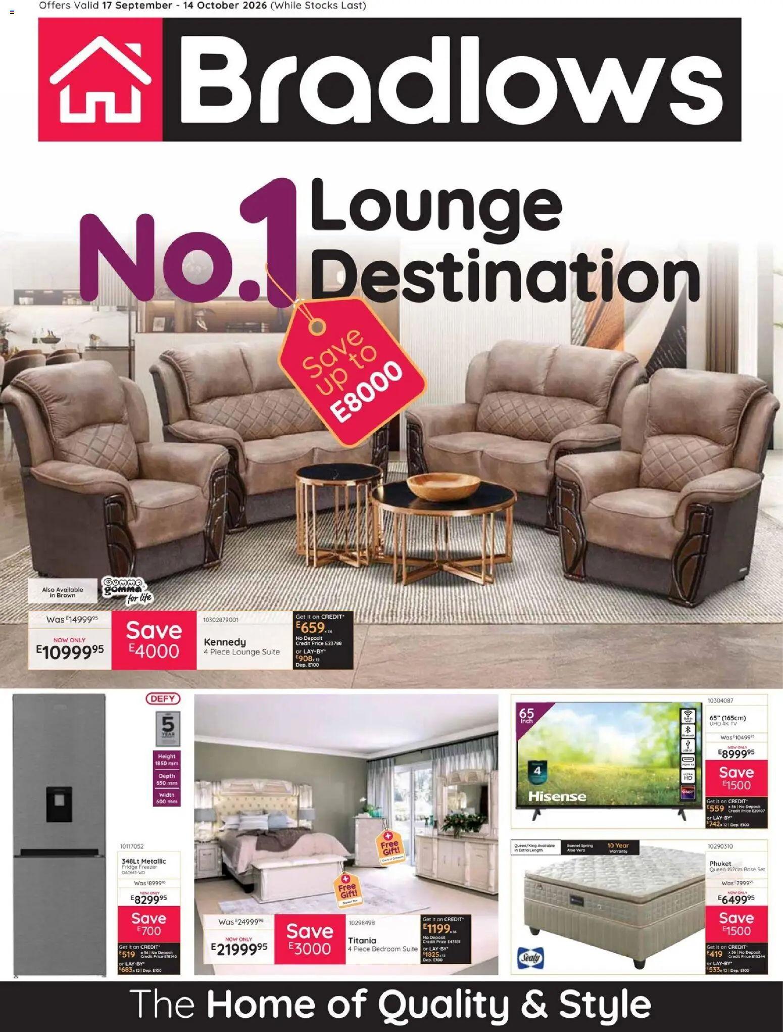 New Bradlows catalogue – valid from 17/09/2026 | Page: 1 | Products: Freezer, TV, Fridge, Lounge suite