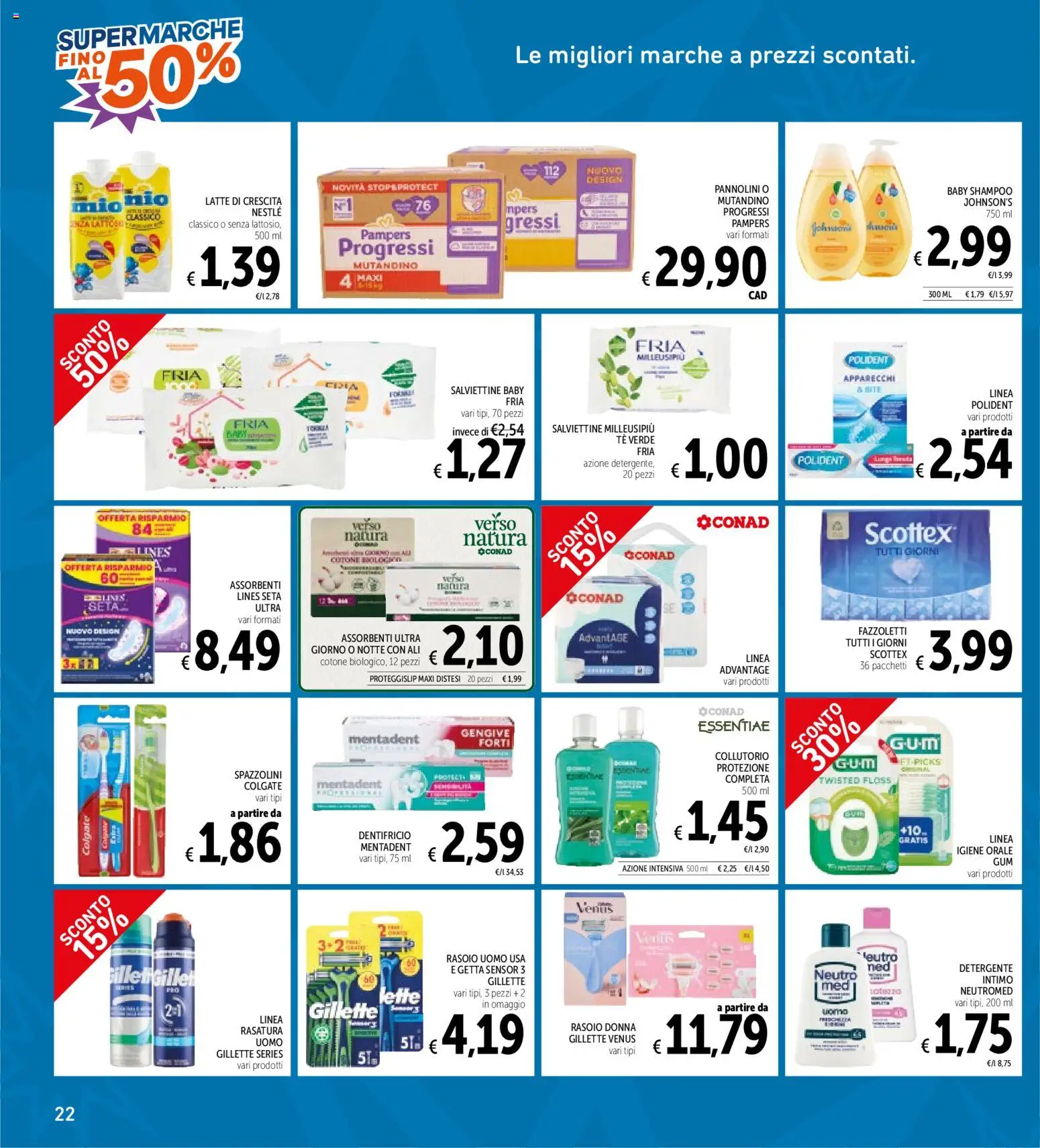 Volantino Spazio Conad del 28/07/2026 | Pagina: 22 | Prodotti: Rasoio, Collutorio, Tè, Pampers