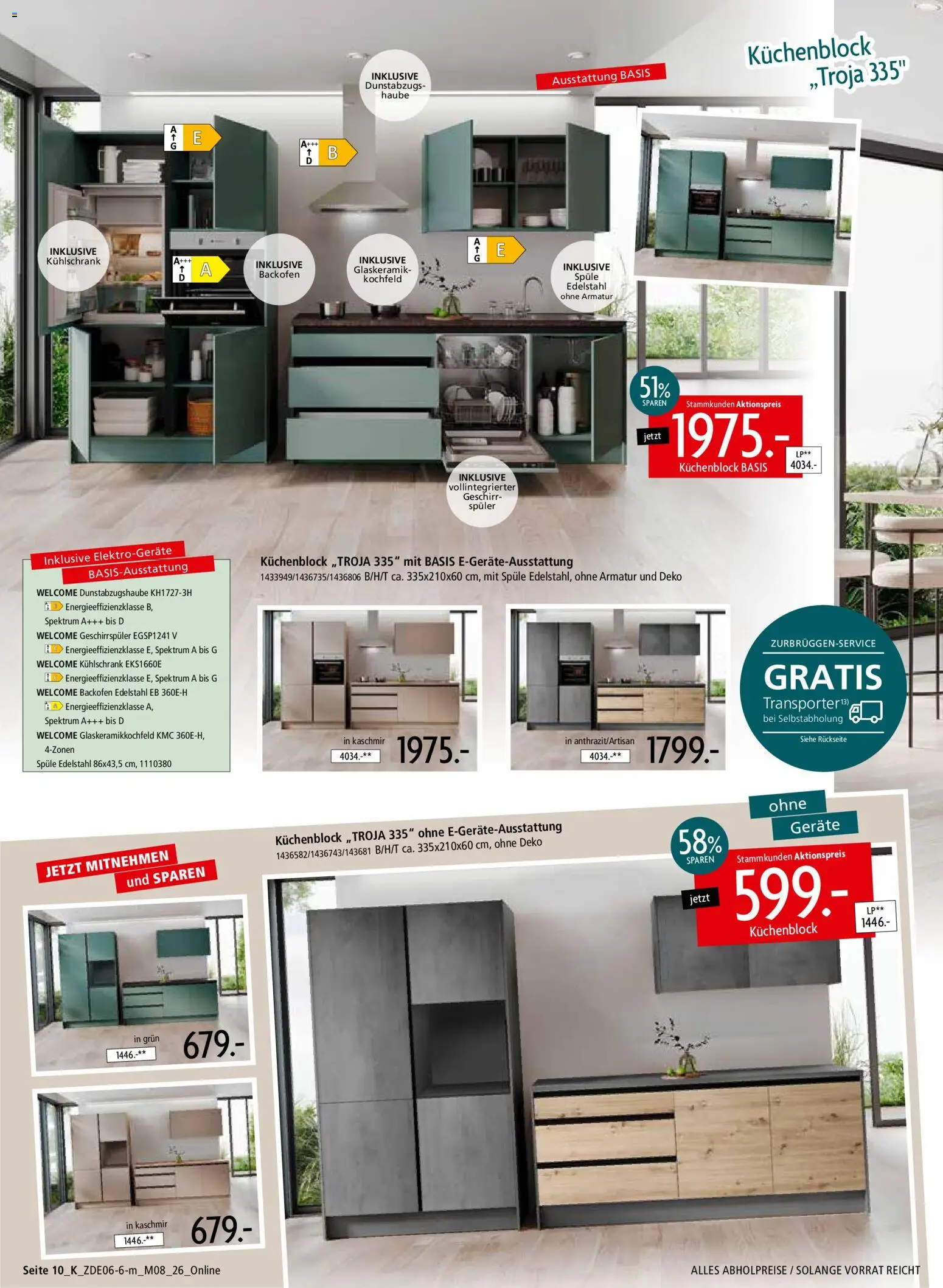 Zurbrüggen Mitnahme Möbel – gültig ab 13.06.2026 | Seite: 38 | Produkte: Geschirrspüler, Küchenblock, Kühlschrank, Armatur