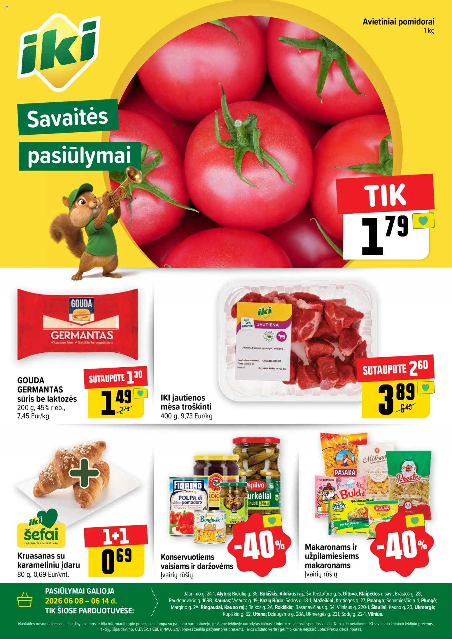 IKI akcijos nuo 08.06.2026 | Puslapis: 1 | Prekių: Jautienos, Sūris, Pomidorai, Jautiena