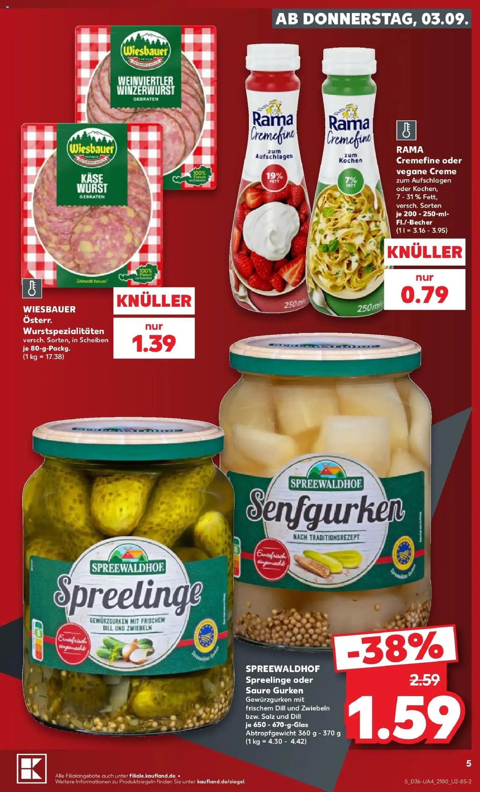 Prospekt Kaufland ab 03.09.2026 » Angebote Online zum Blättern | Seite: 5 | Produkte: Rama, Zwiebeln, Salz, Wurst
