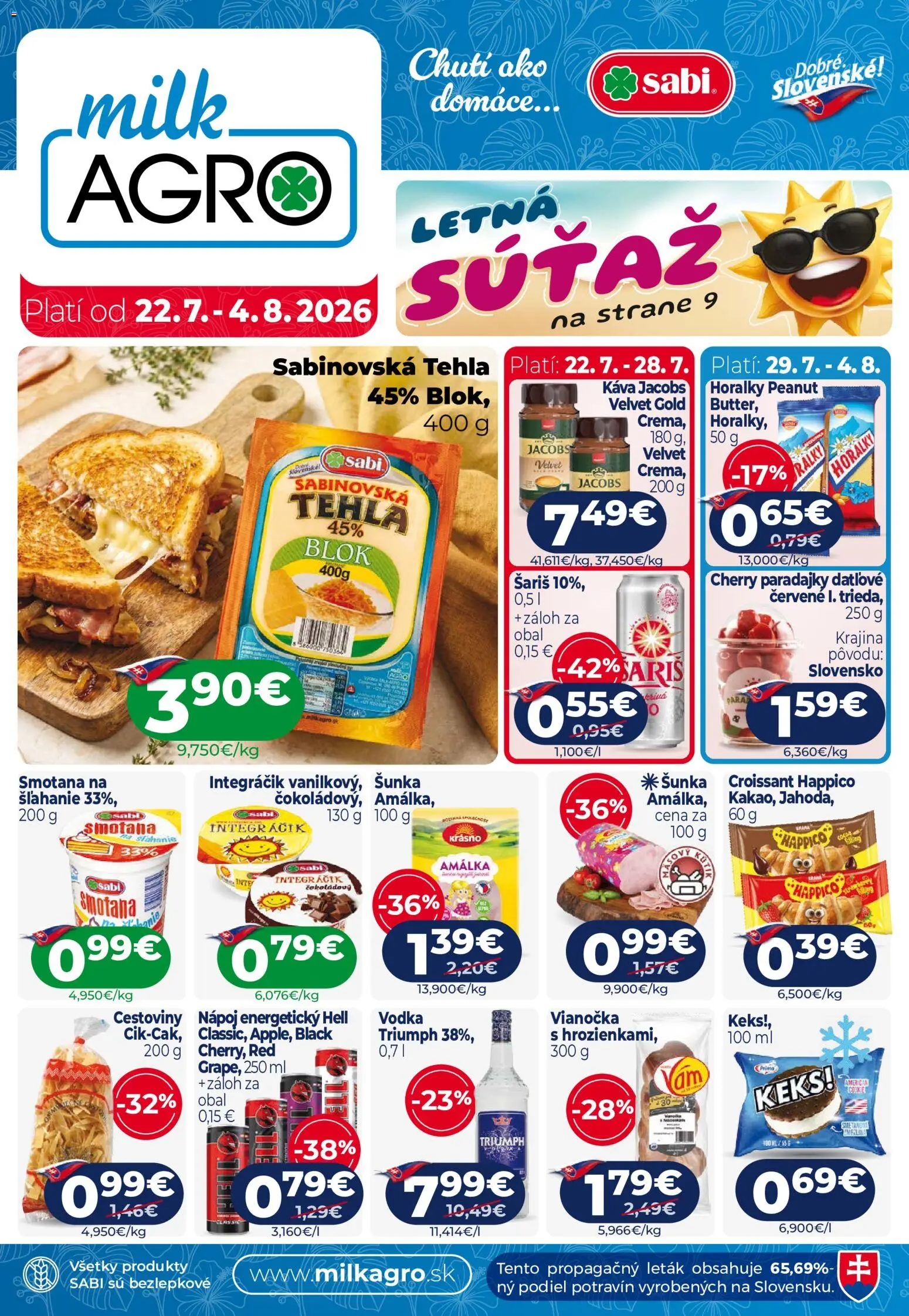 Nové Milk Agro akcie – leták je platný od 22.07.2026 | Strana: 1 | Produkty: Croissant, Cestoviny, Vianočka, Horálky