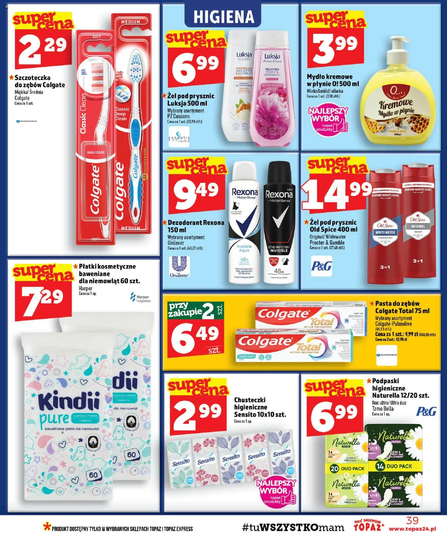 Topaz gazetka - MAZ od 06.08.2026 | Strona: 39 | Produkty: Mydło w płynie, Prysznic, Mydło, Pasta do zębów