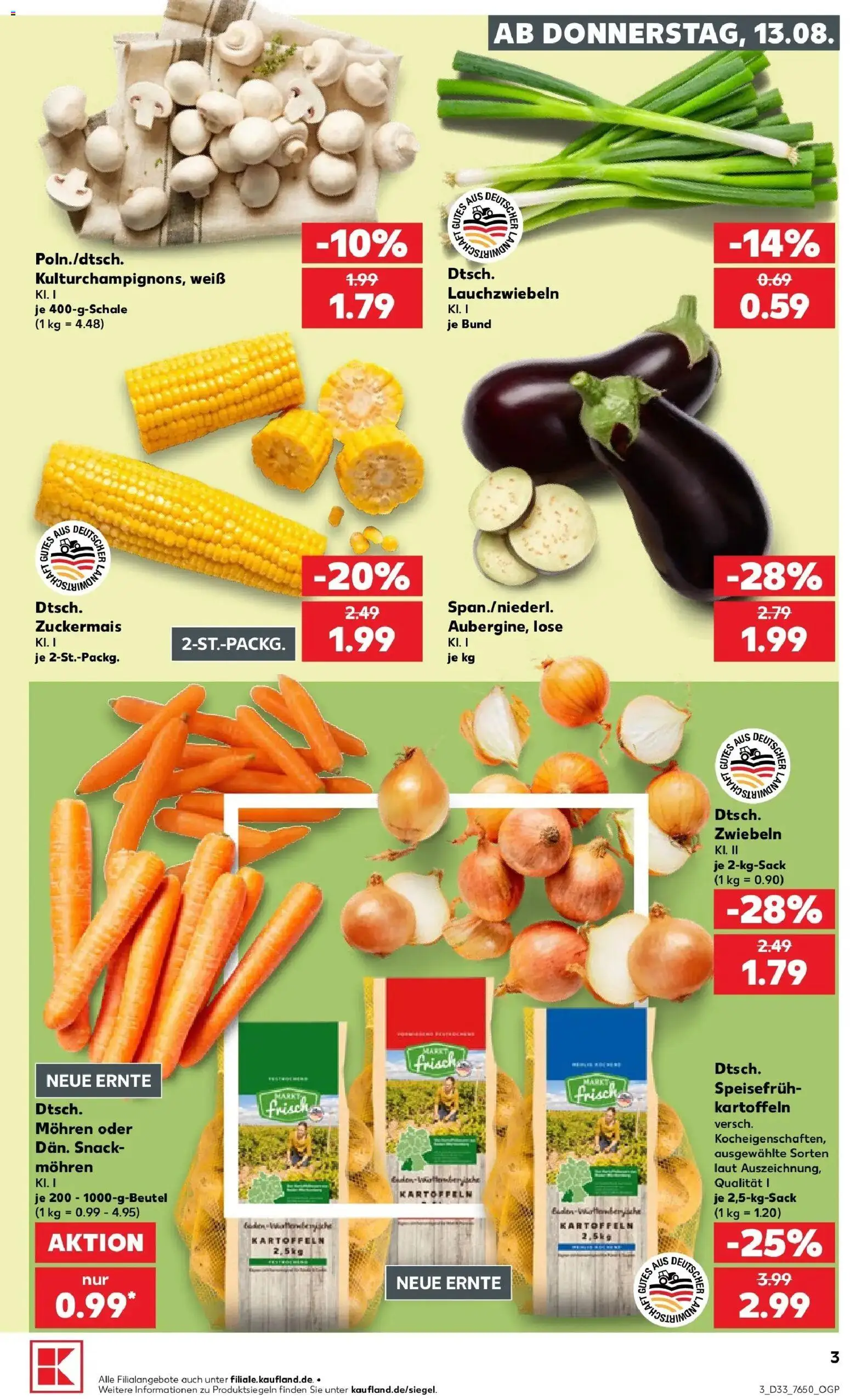 Prospekt Kaufland ab 13.08.2026 » Angebote Online zum Blättern | Seite: 3 | Produkte: Mohren, Kartoffeln, Zwiebeln