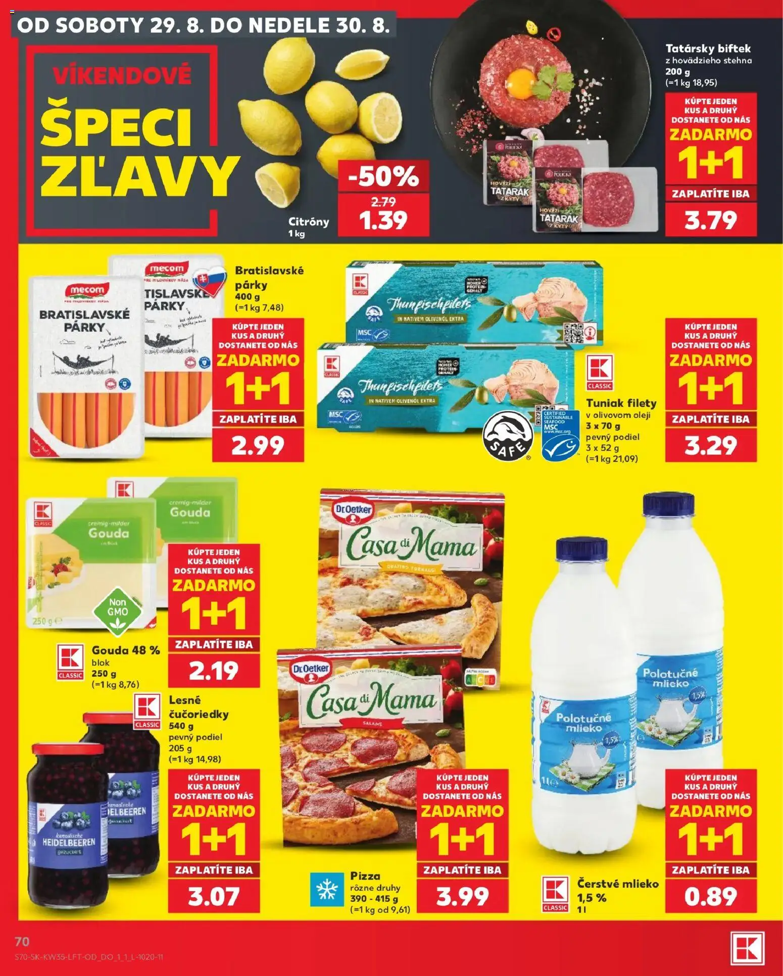 Kaufland SK akciós ujság - amely érvényes a következő dátumtól: 2026.08.27. | Oldal: 70 | Termékek: Seafood, Gouda, Pizza